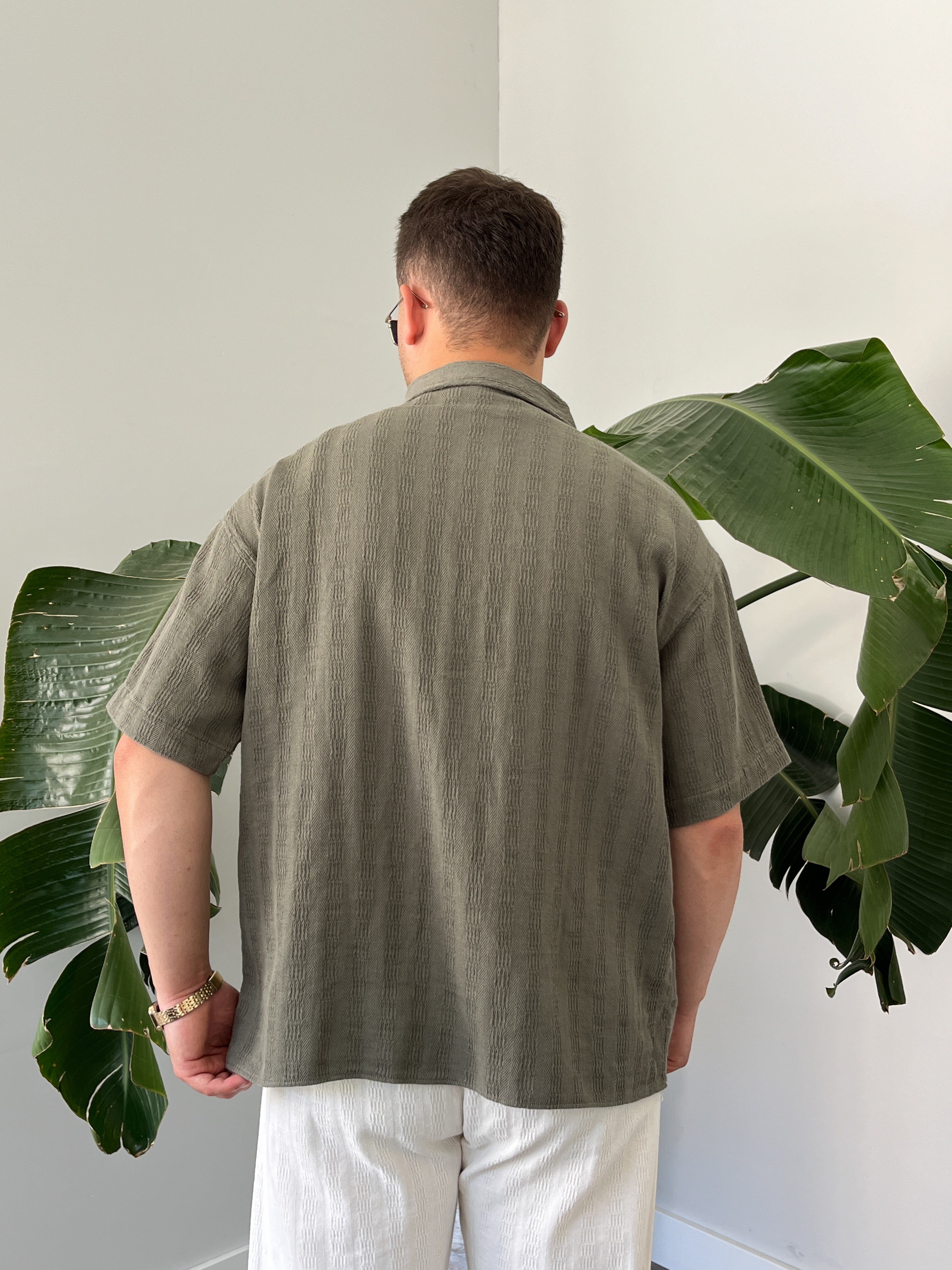 Çağla Dokulu Kısa Kollu Oversize Gömlek