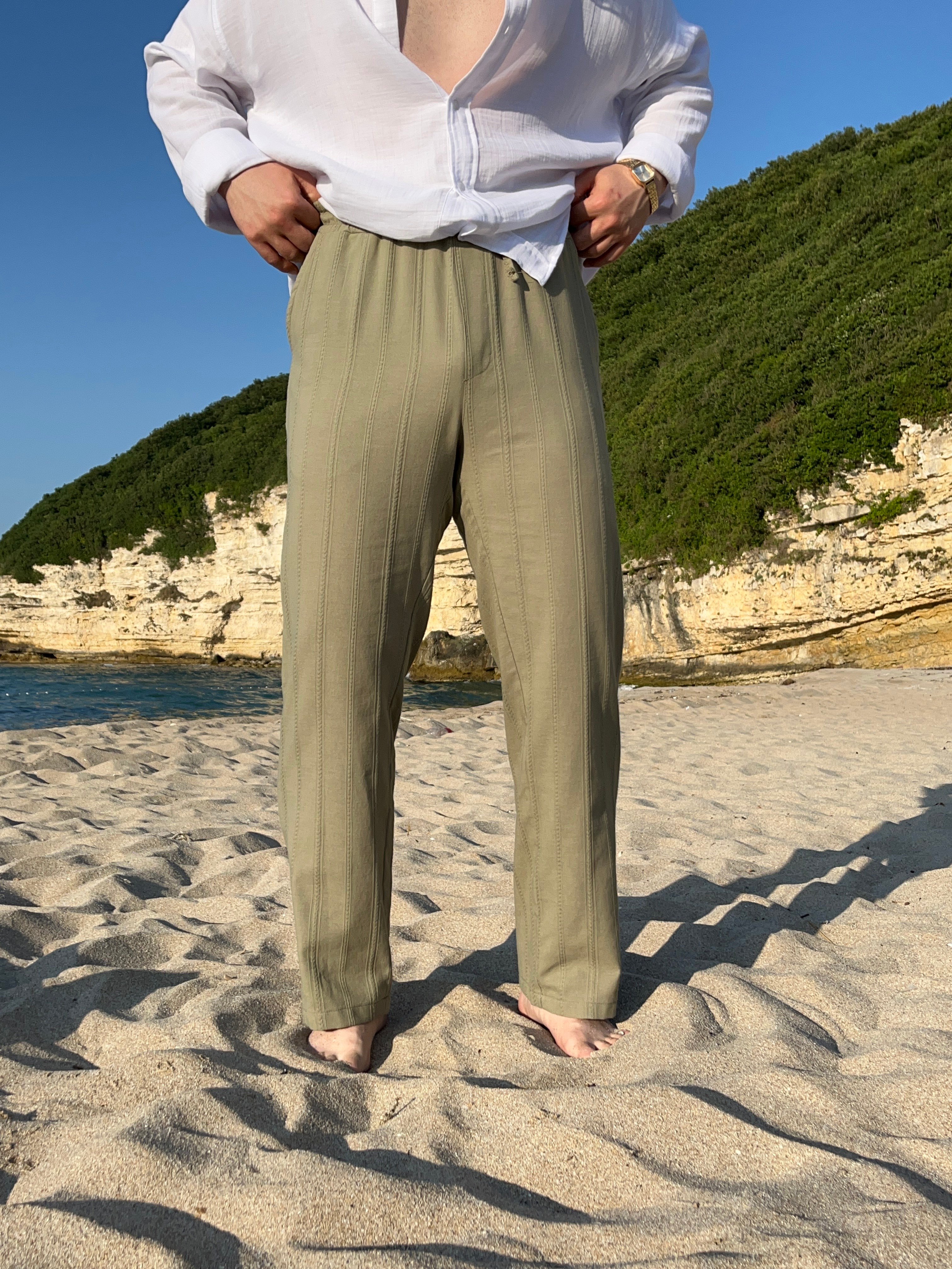 Çağla Örgü Desen Keten Baggy Pantolon