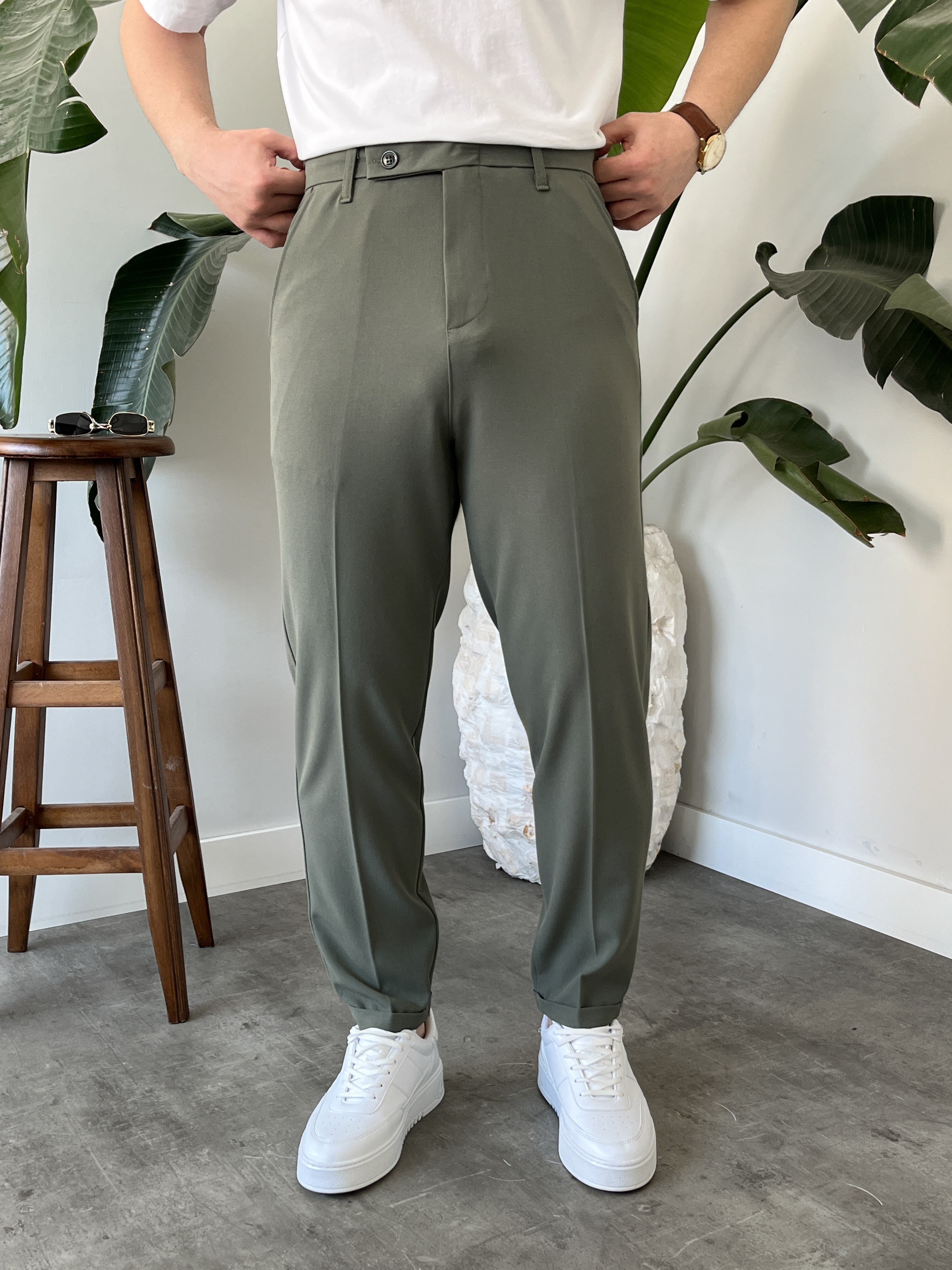 Çağla Yan Düğme Detay Duble Paça Boyfriend Pantolon