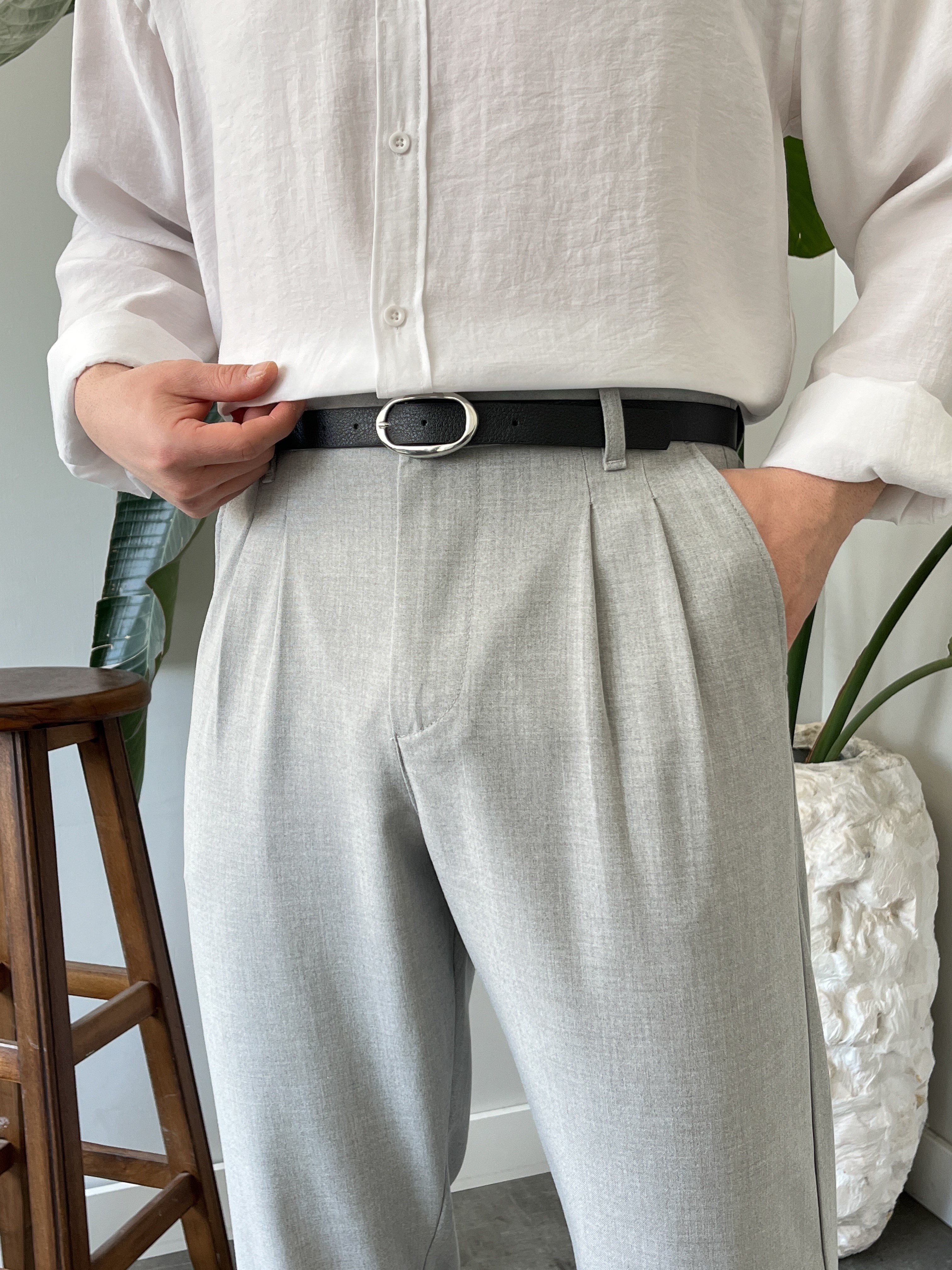 Classic Gri Baggy Kumaş Pantolon