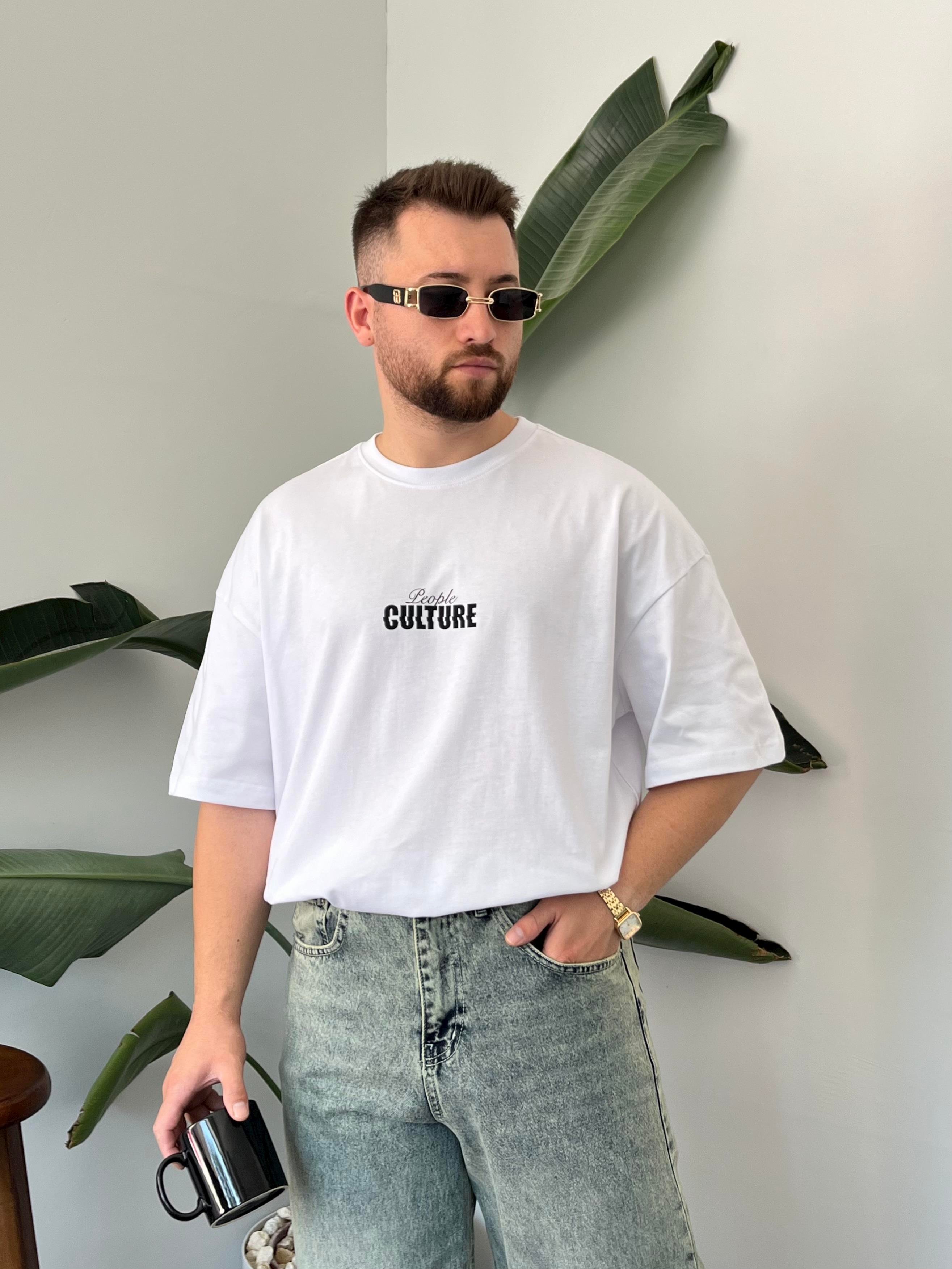 Culture Baskılı Beyaz Oversize T-shirt