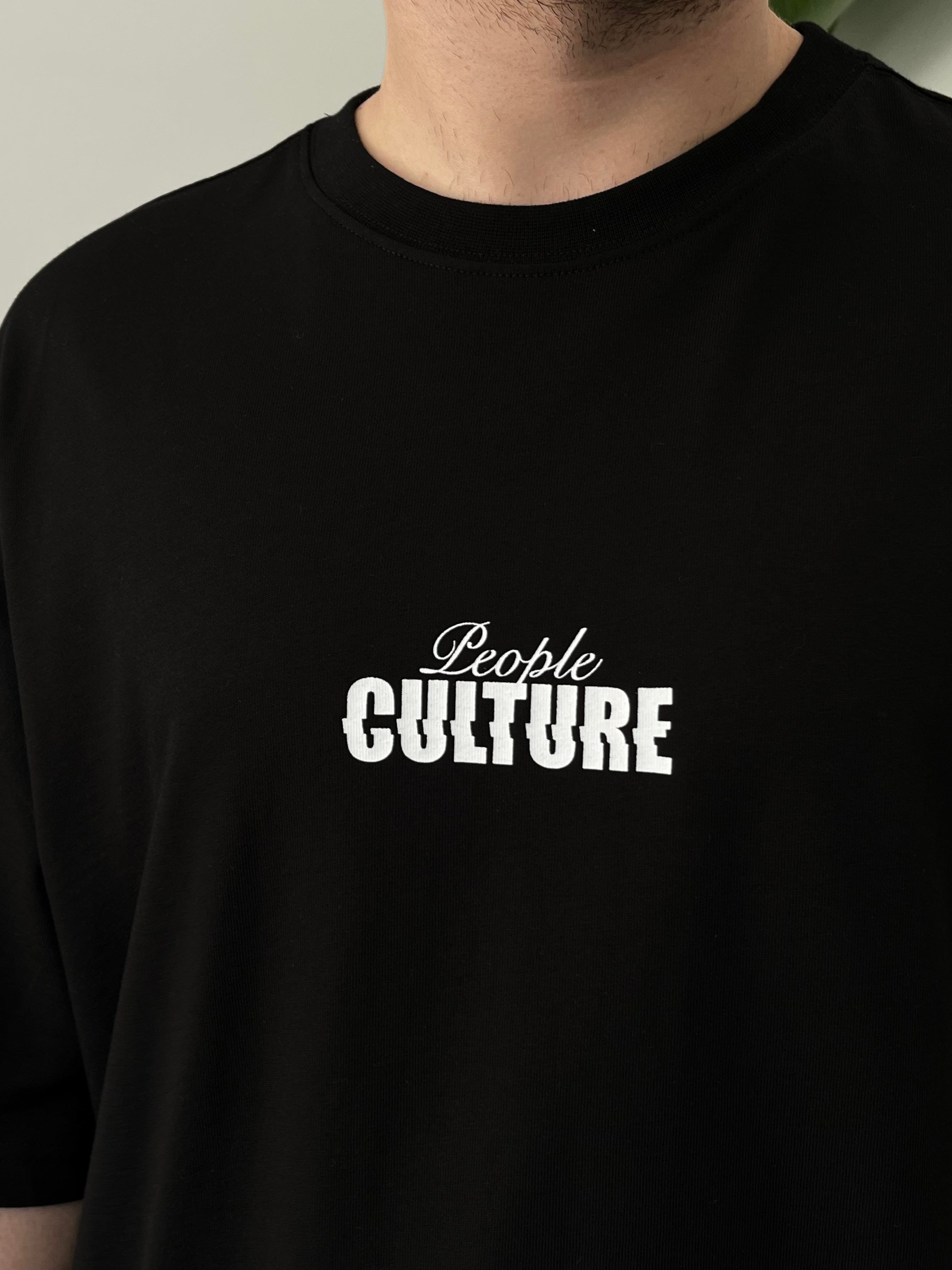 Culture Baskılı Siyah Oversize T-shirt