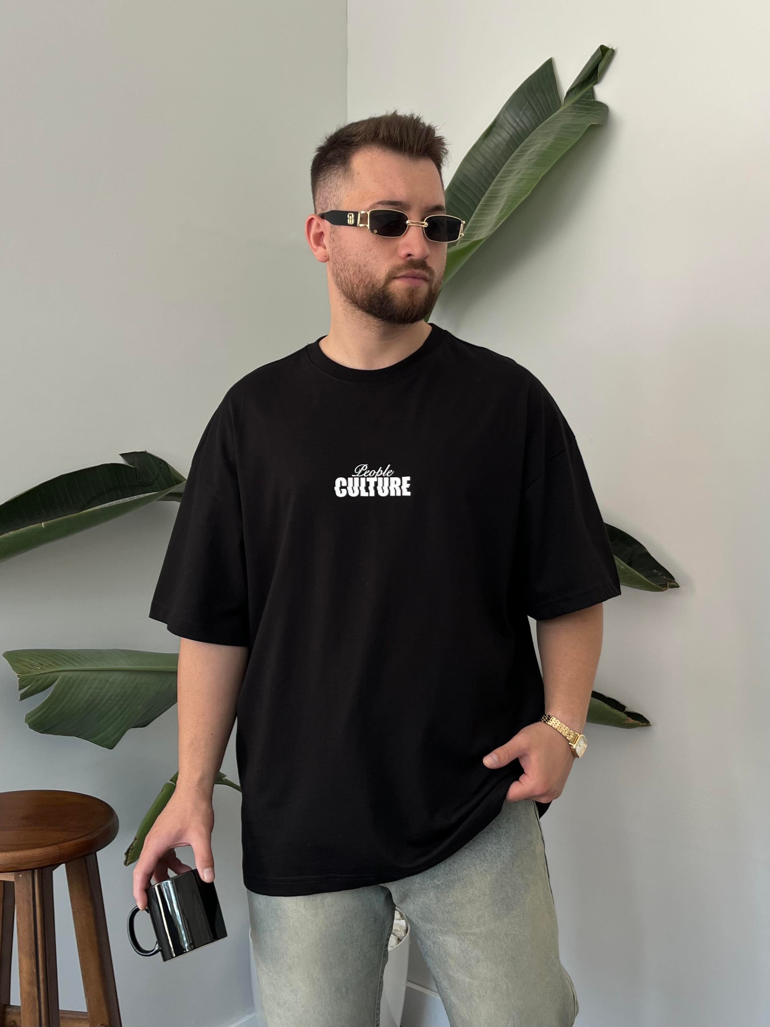Culture Baskılı Siyah Oversize T-shirt