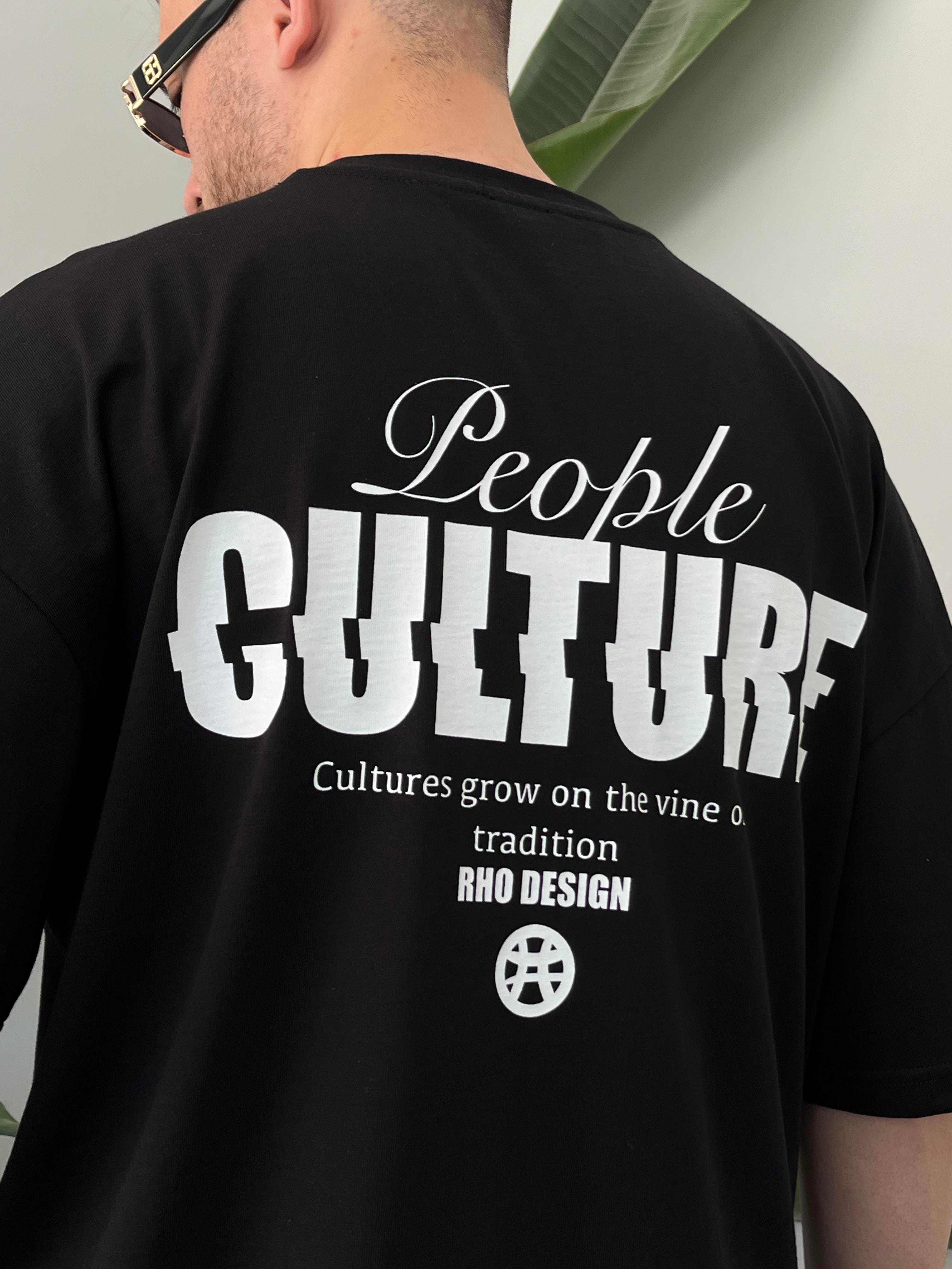 Culture Baskılı Siyah Oversize T-shirt