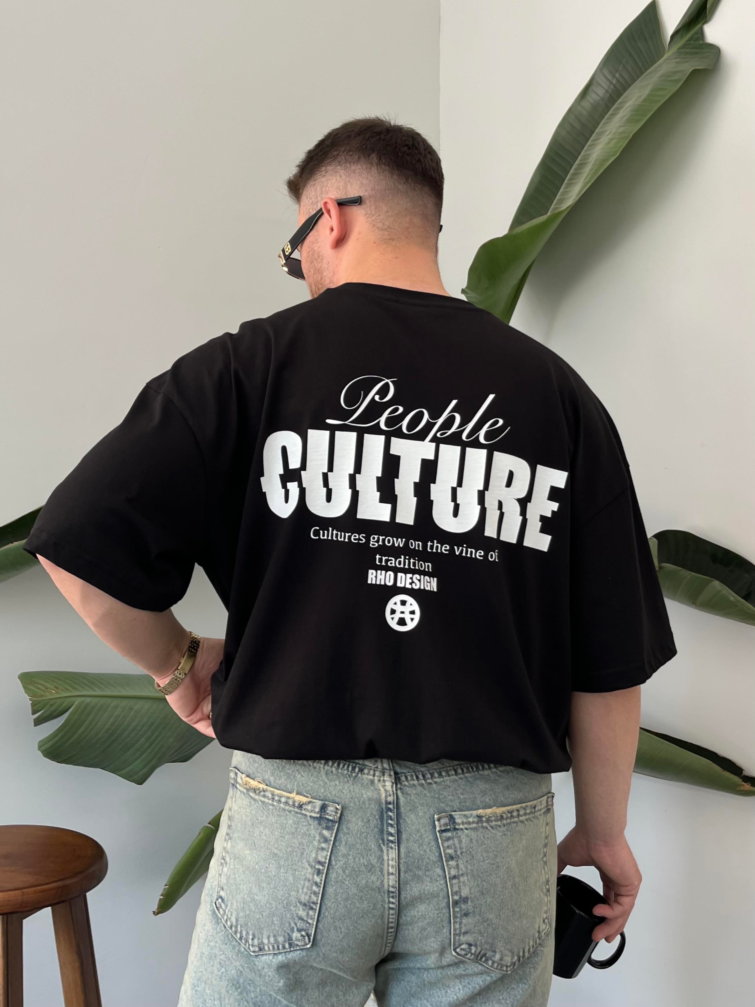 Culture Baskılı Siyah Oversize T-shirt