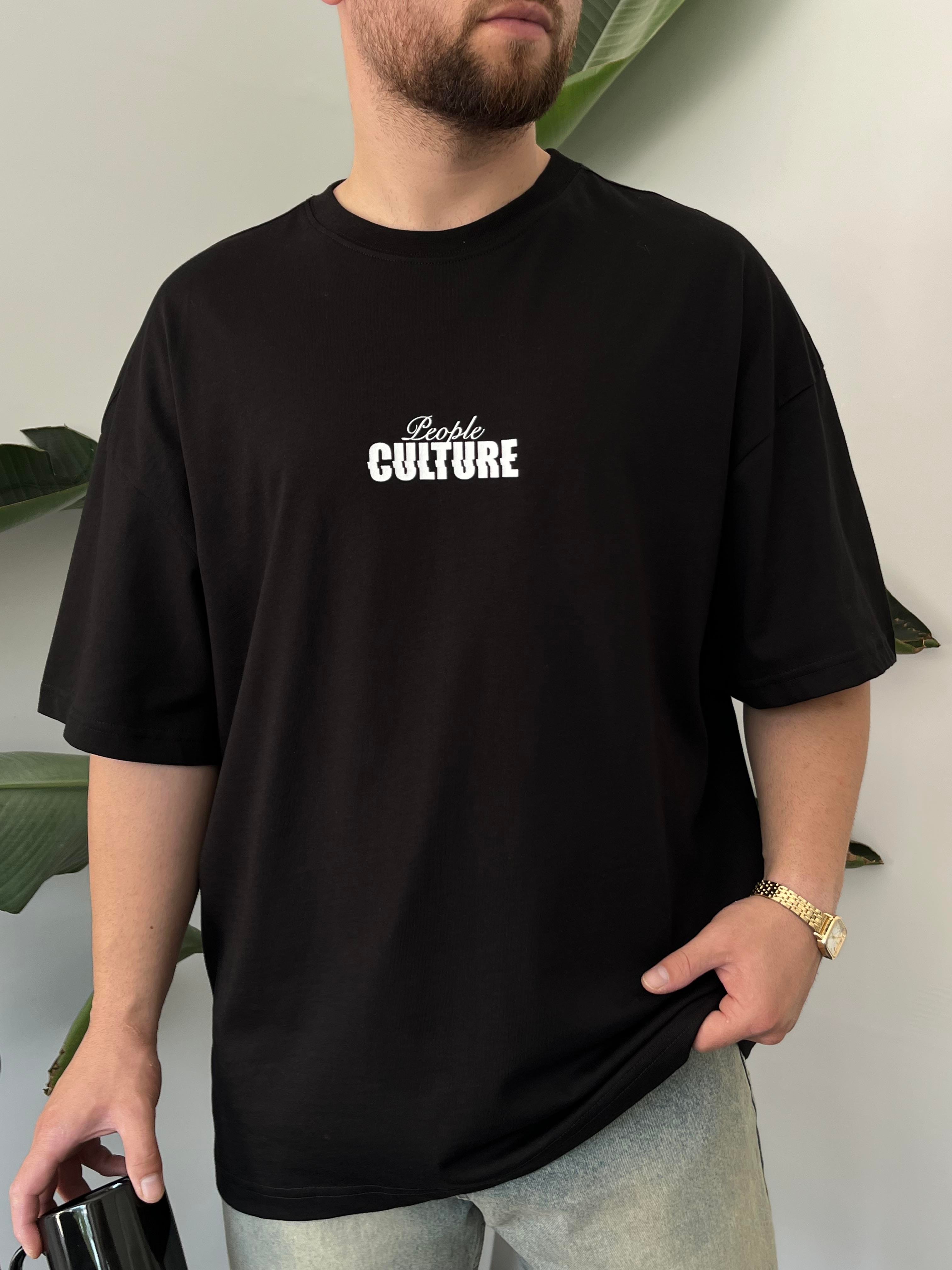 Culture Baskılı Siyah Oversize T-shirt