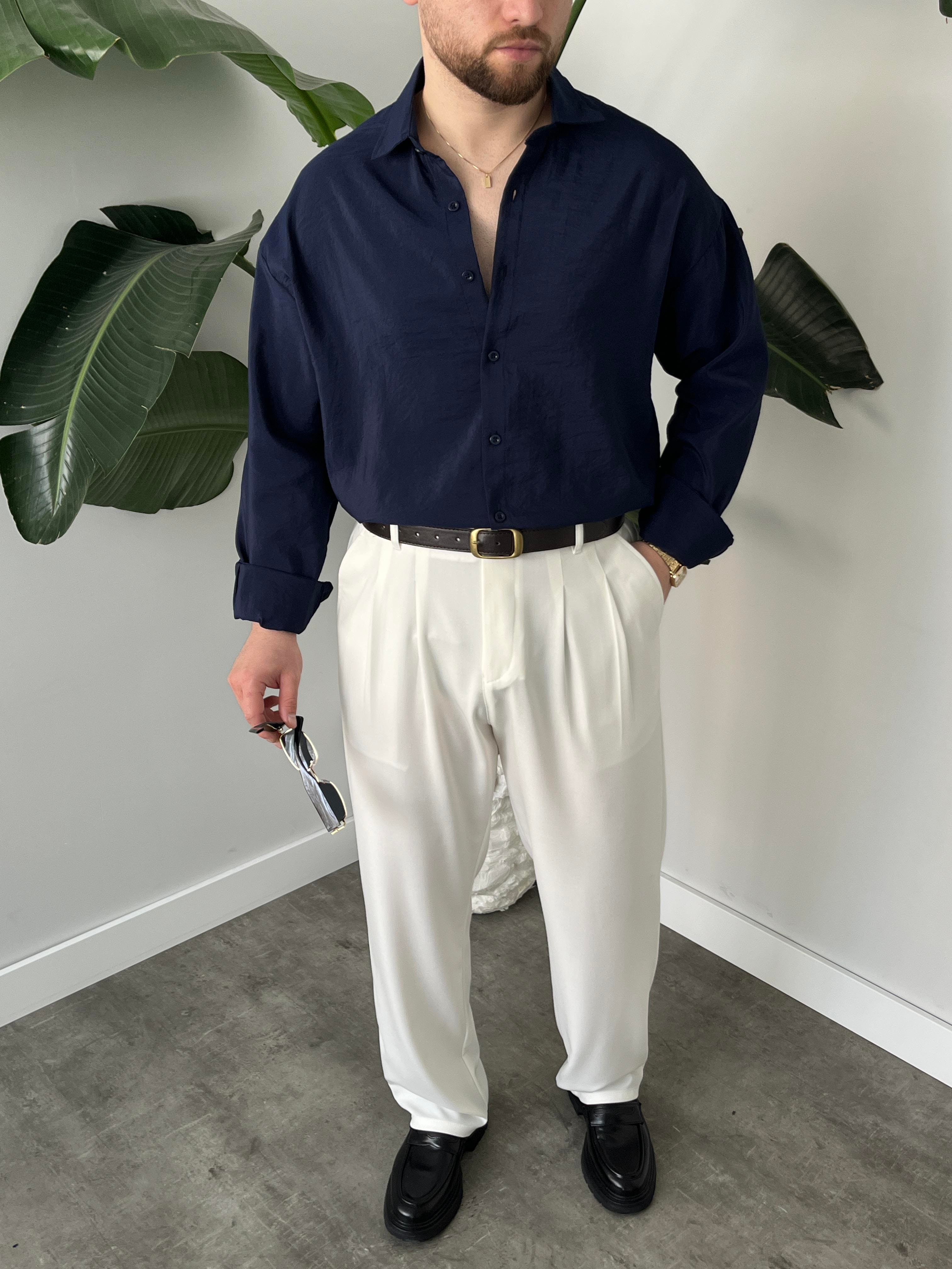 Dante Lacivert Modal Kumaş Oversize Gömlek