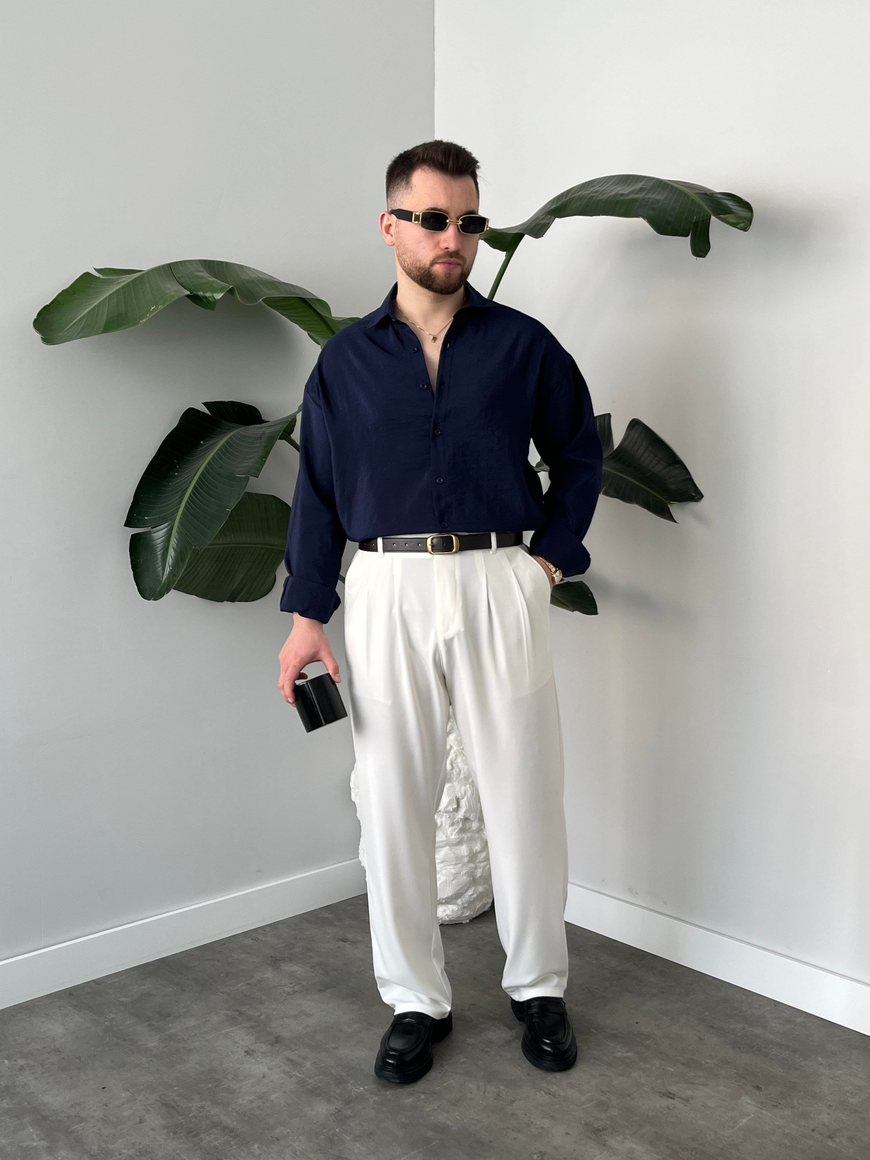 Dante Lacivert Modal Kumaş Oversize Gömlek