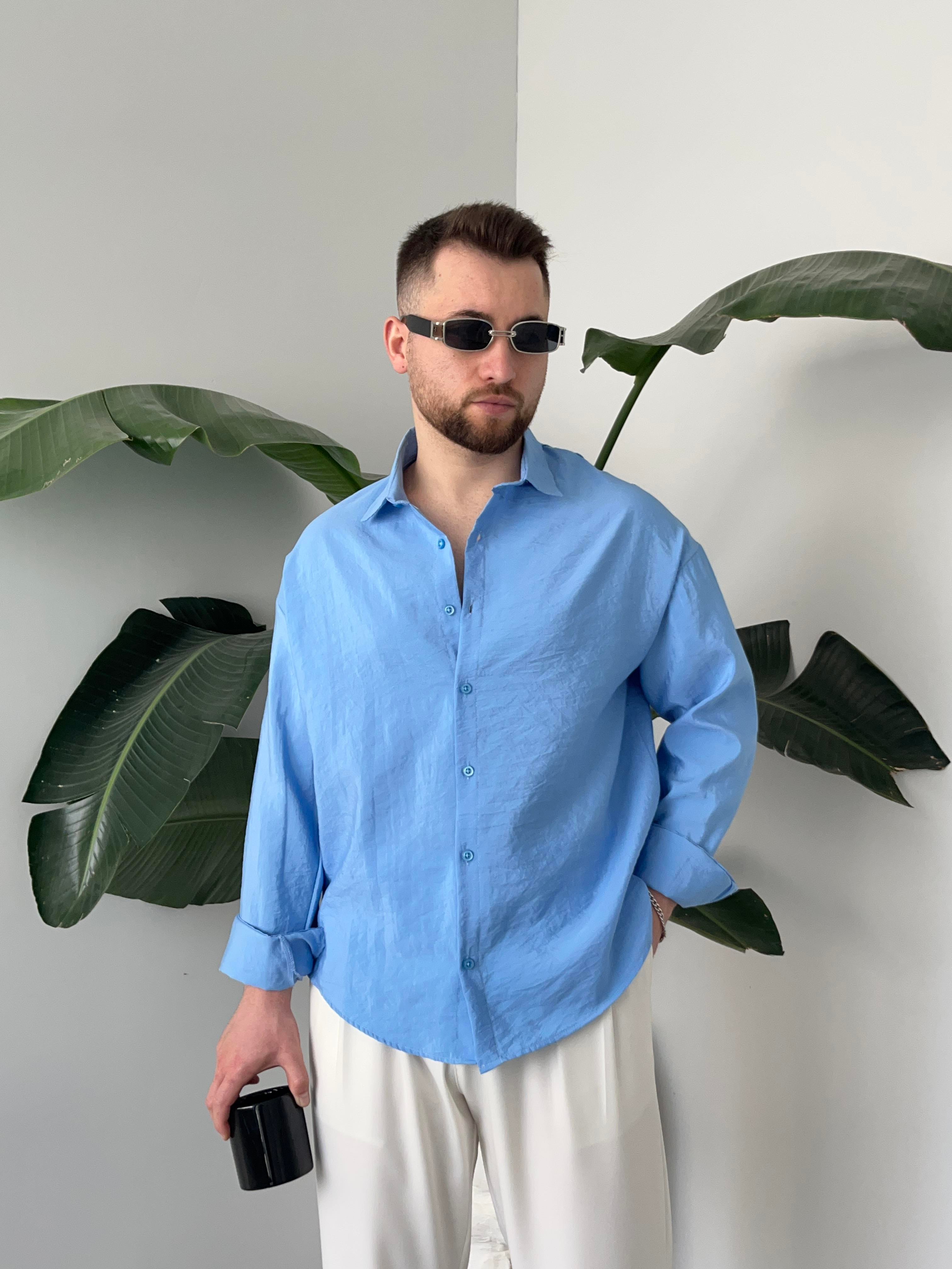 Dante Mavi Modal Kumaş Oversize Gömlek