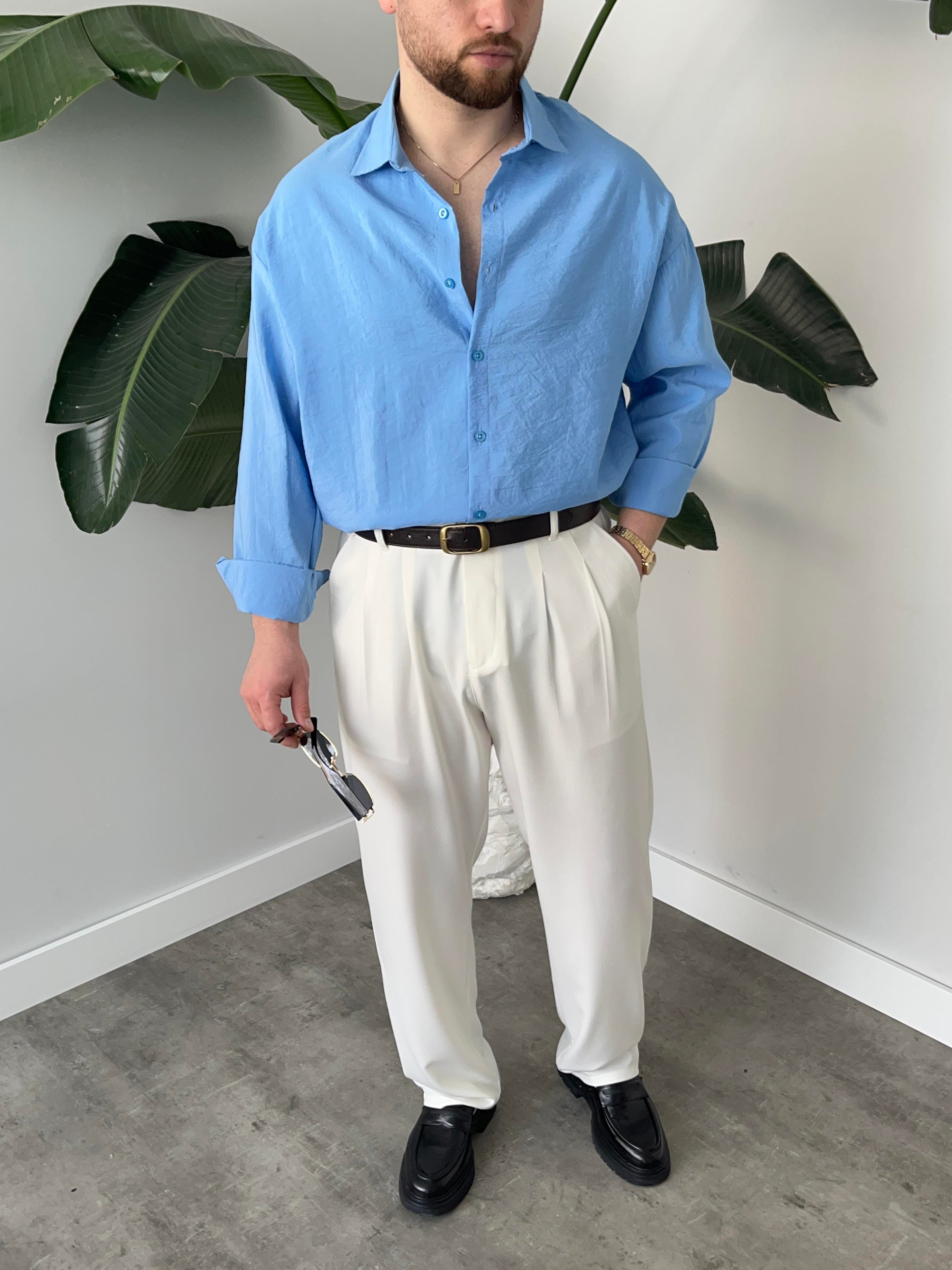 Dante Mavi Modal Kumaş Oversize Gömlek