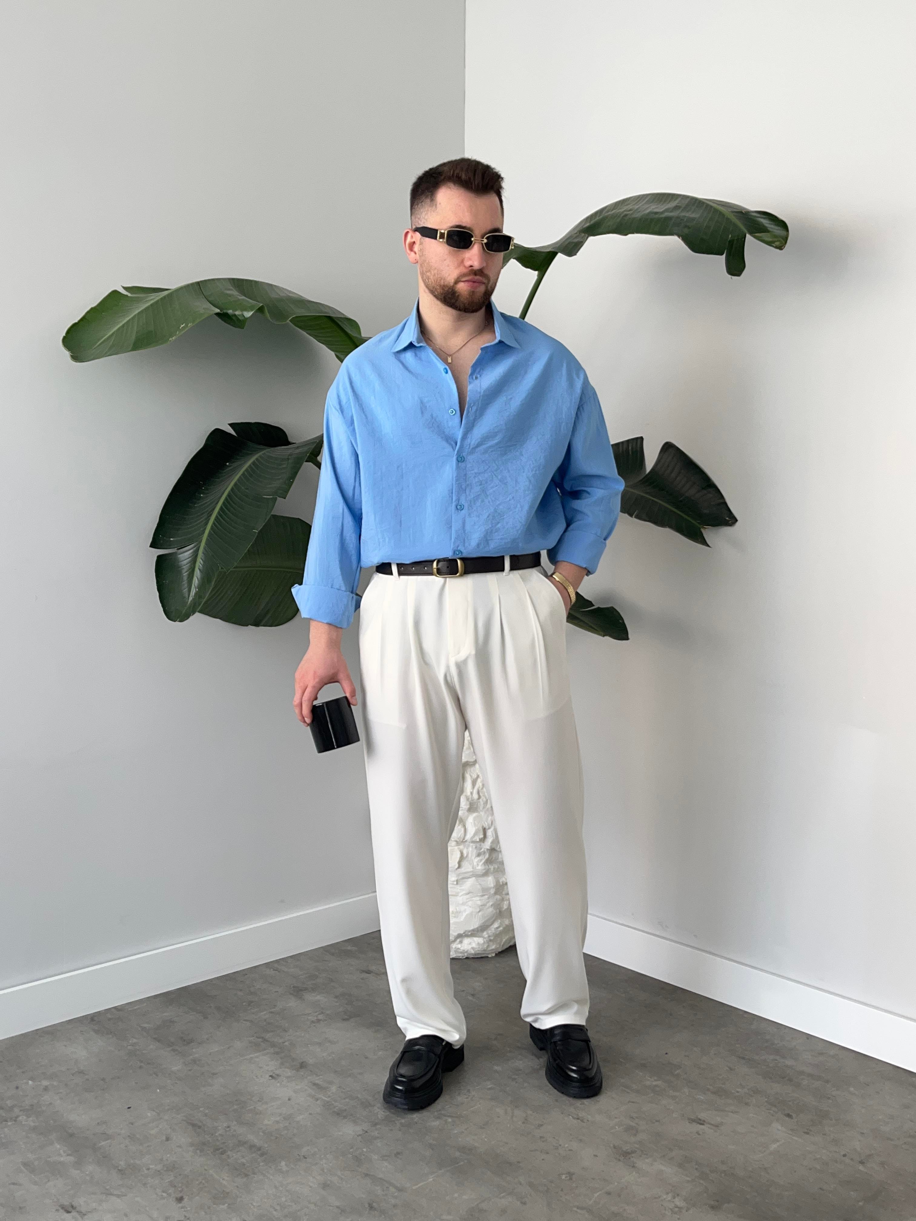 Dante Mavi Modal Kumaş Oversize Gömlek