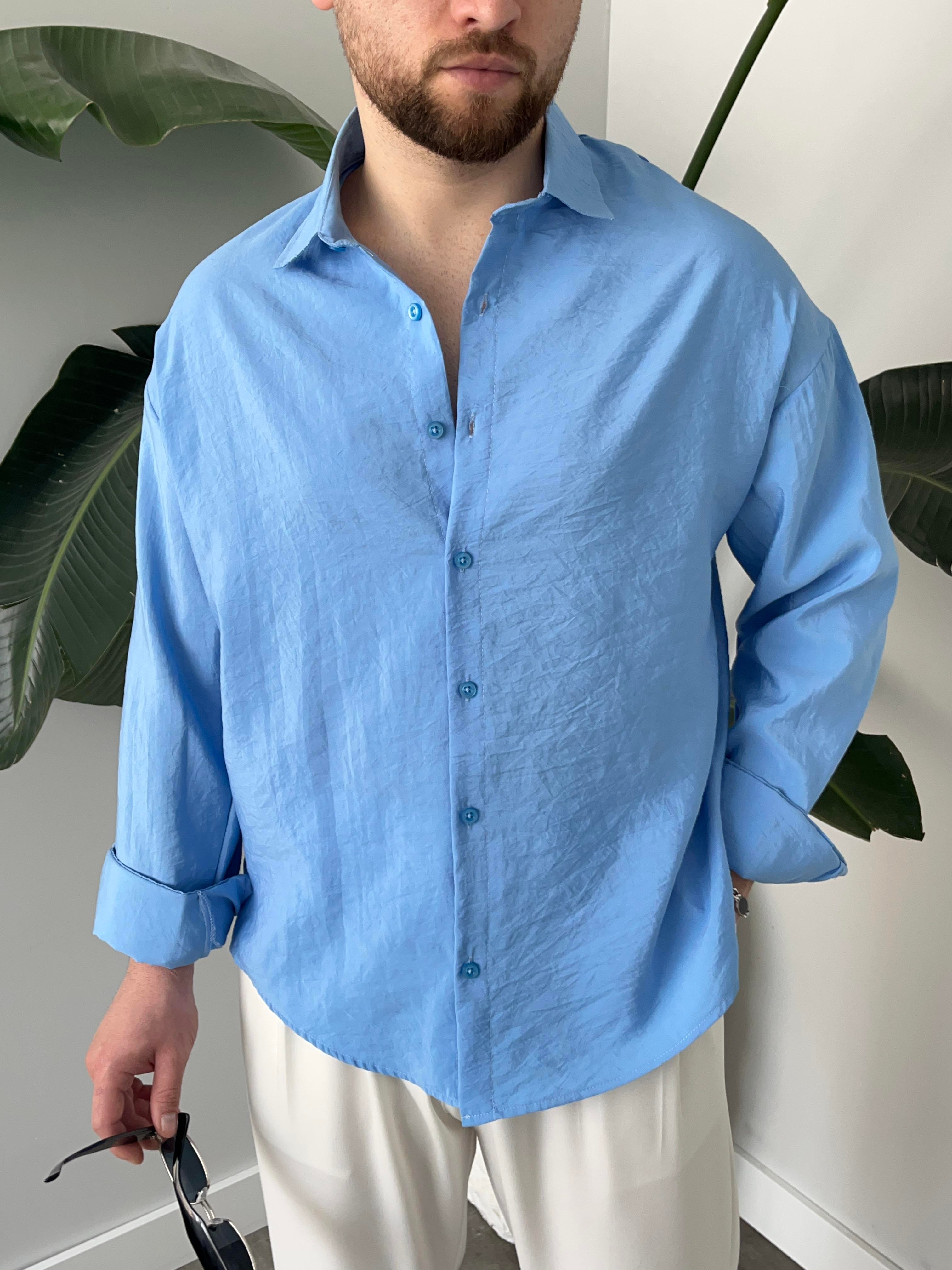 Dante Mavi Modal Kumaş Oversize Gömlek