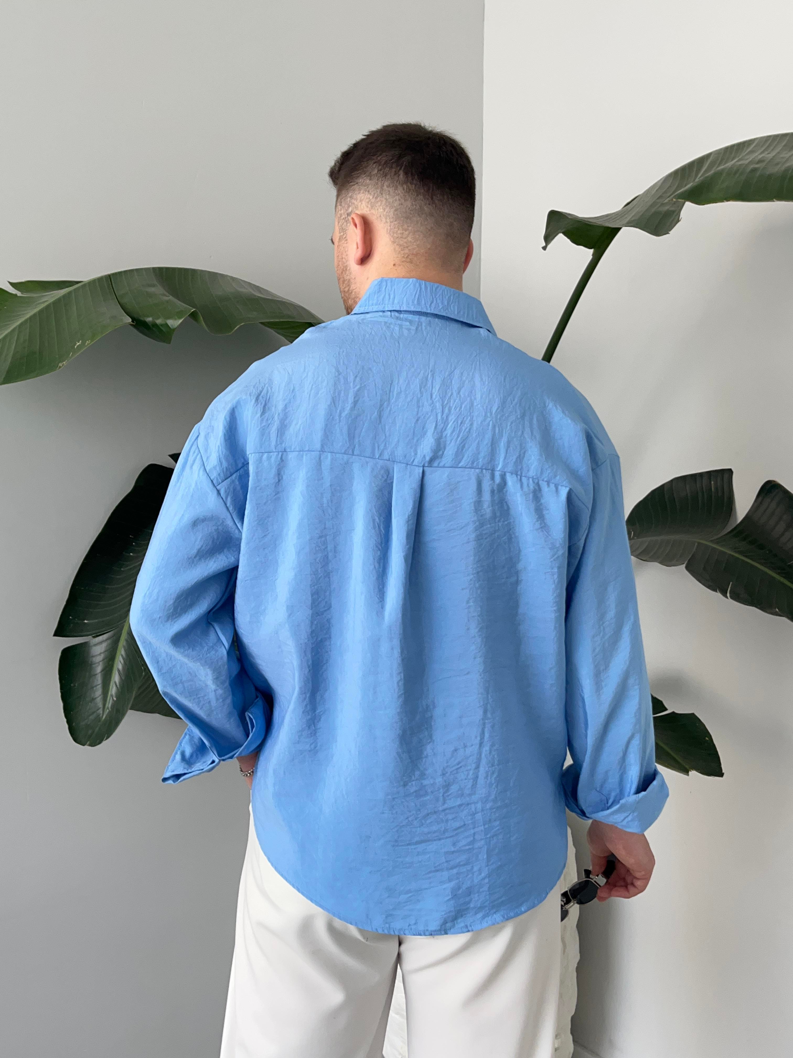 Dante Mavi Modal Kumaş Oversize Gömlek