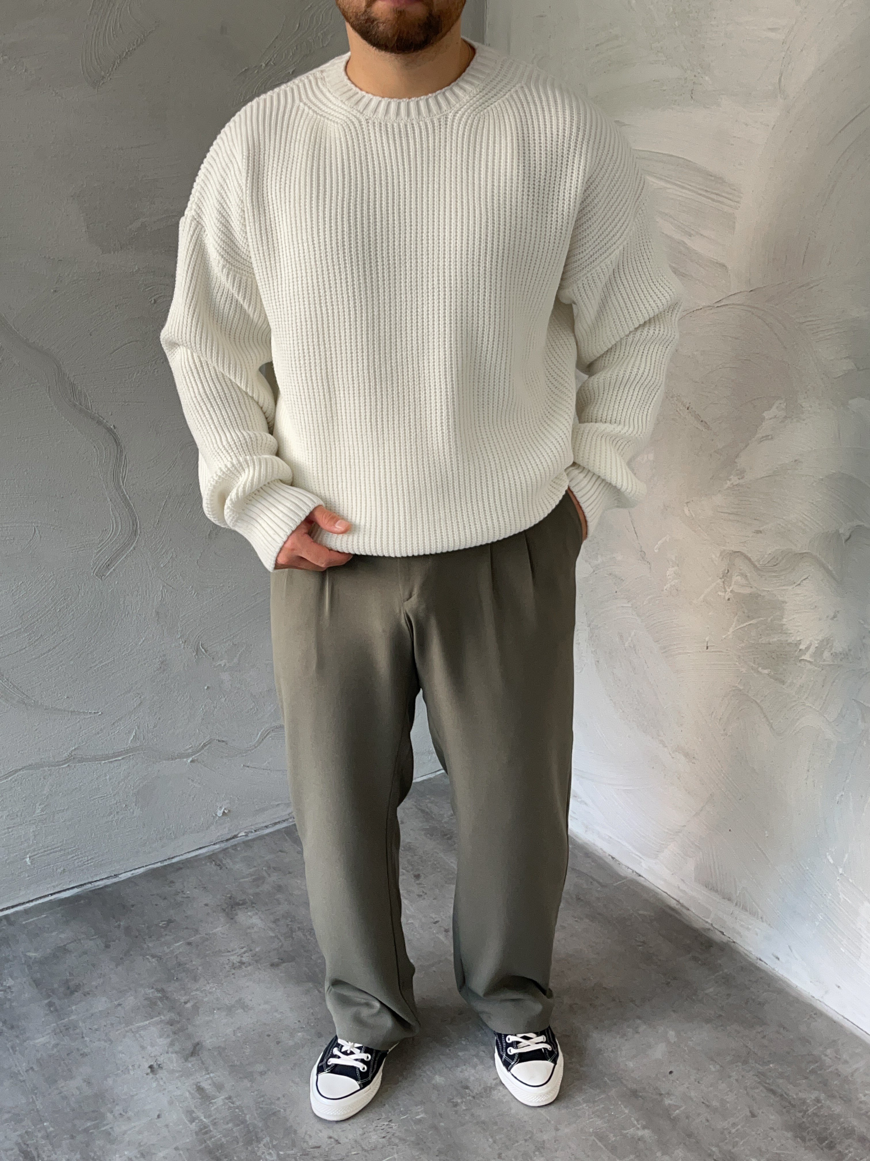 Ekru Basic Örgü Oversize Kazak