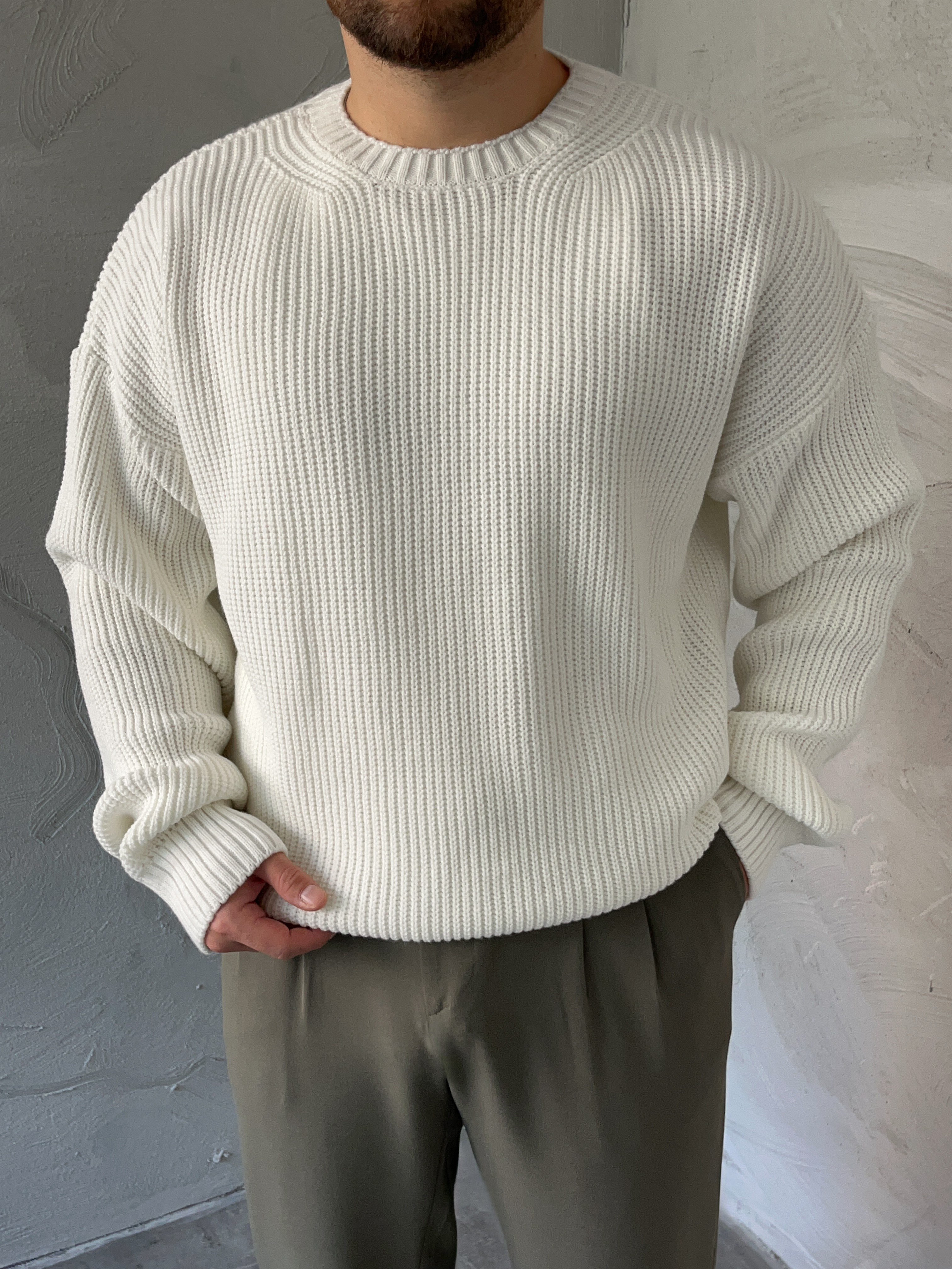 Ekru Basic Örgü Oversize Kazak