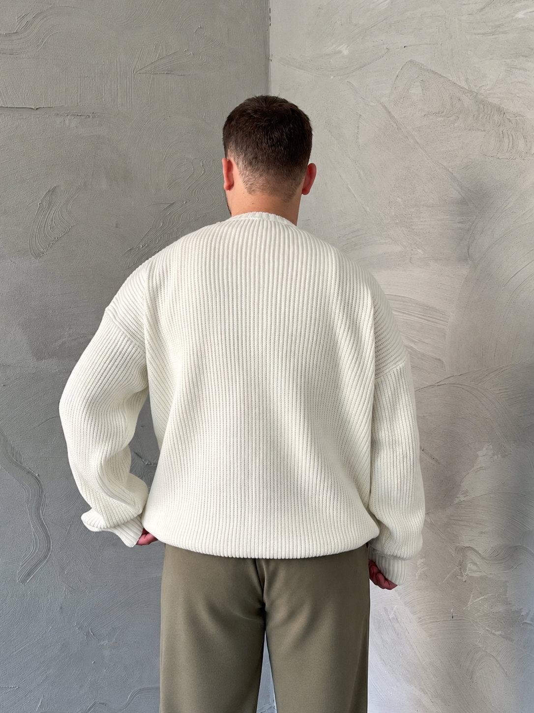 Ekru Basic Örgü Oversize Kazak