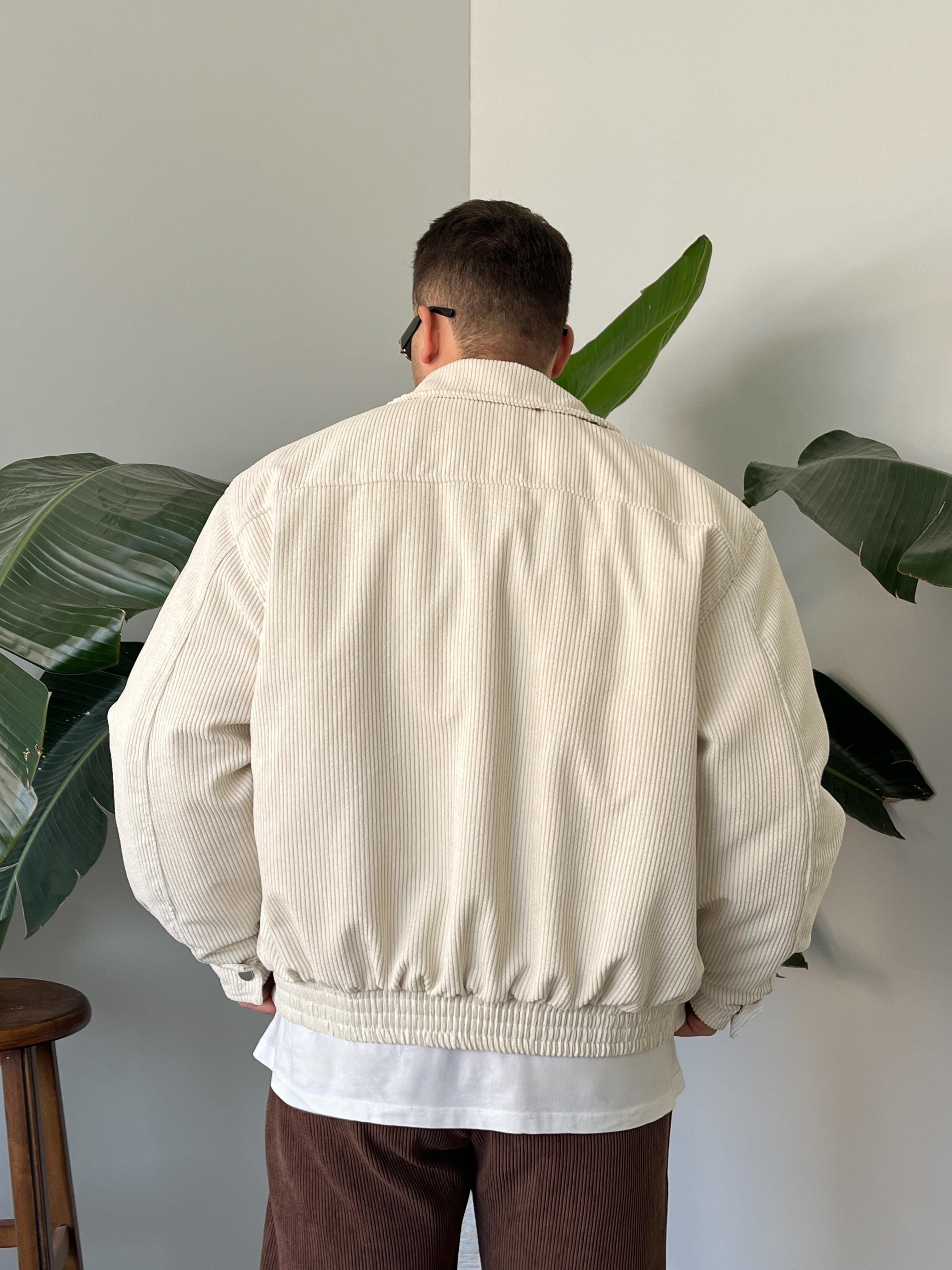 Ekru Fitilli Kadife Bomber Mont