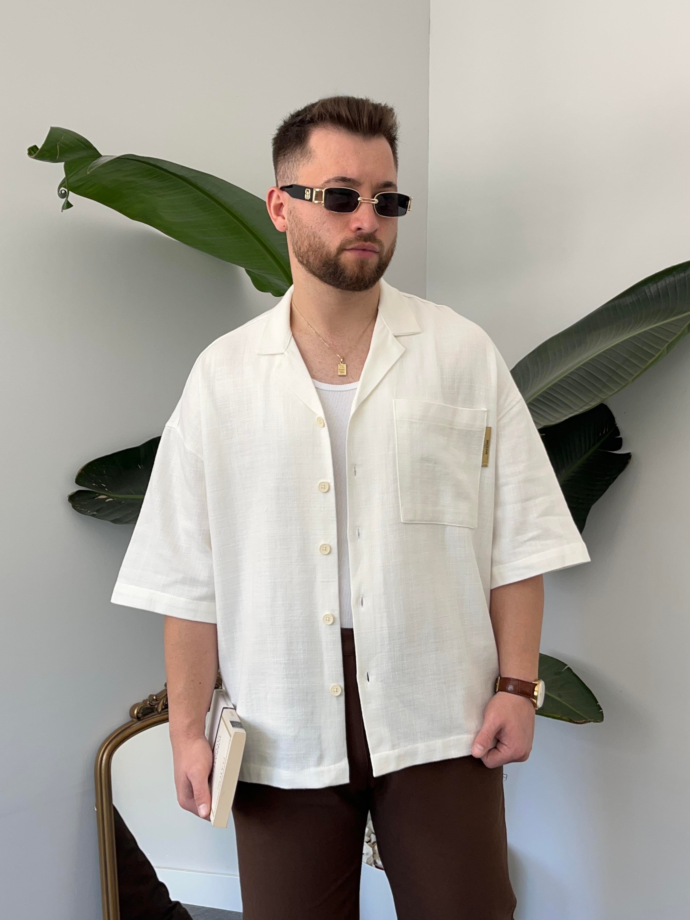 Ekru Gabardin Oversize Gömlek