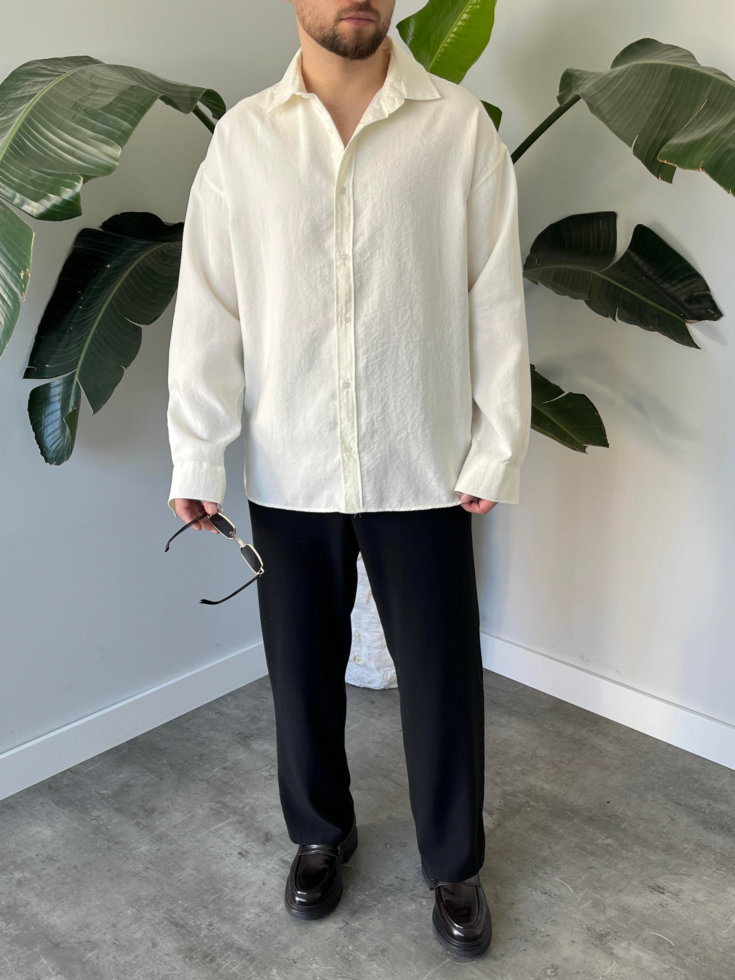 Ekru Modal Basic Oversize Gömlek
