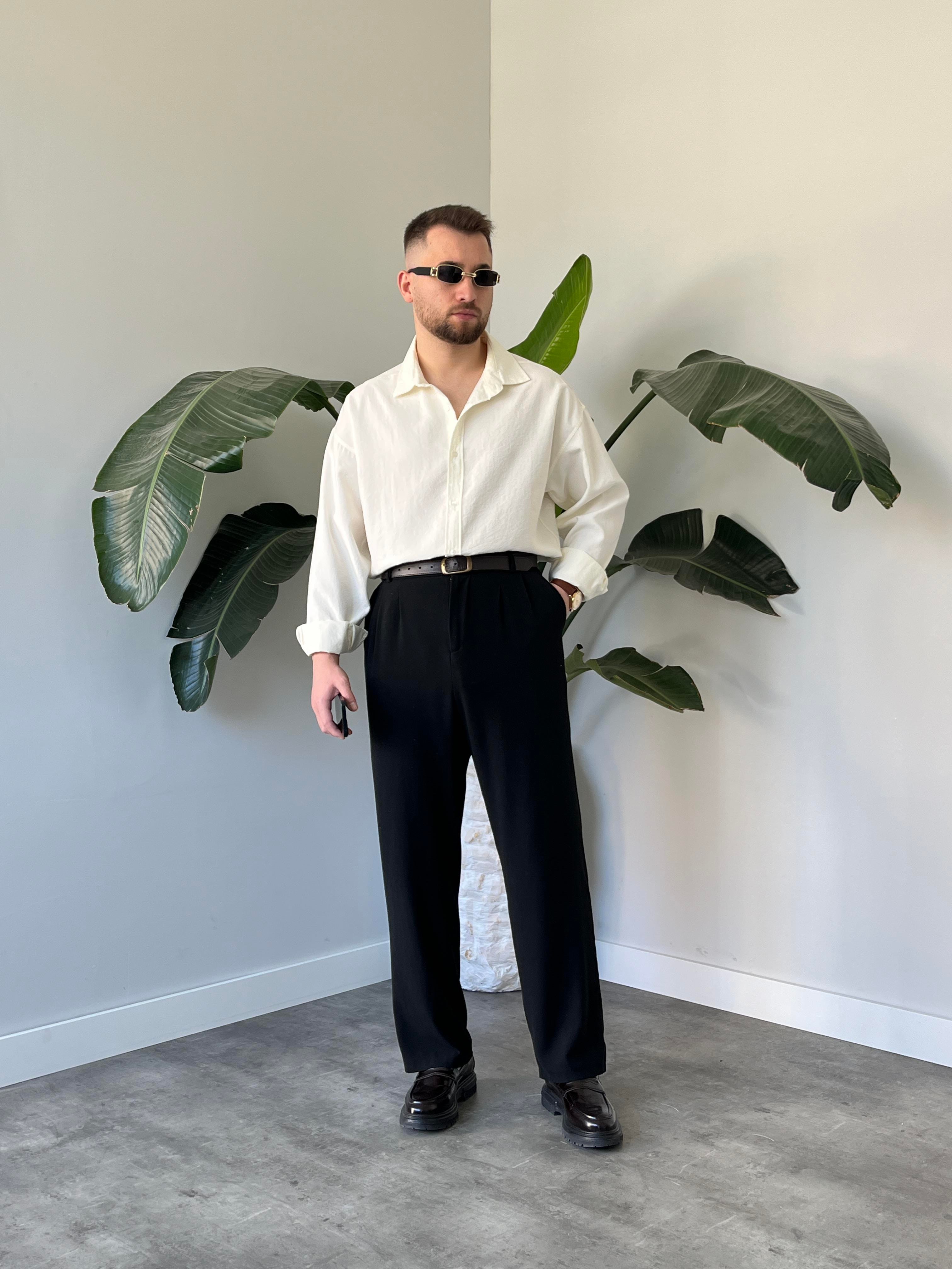 Ekru Modal Basic Oversize Gömlek