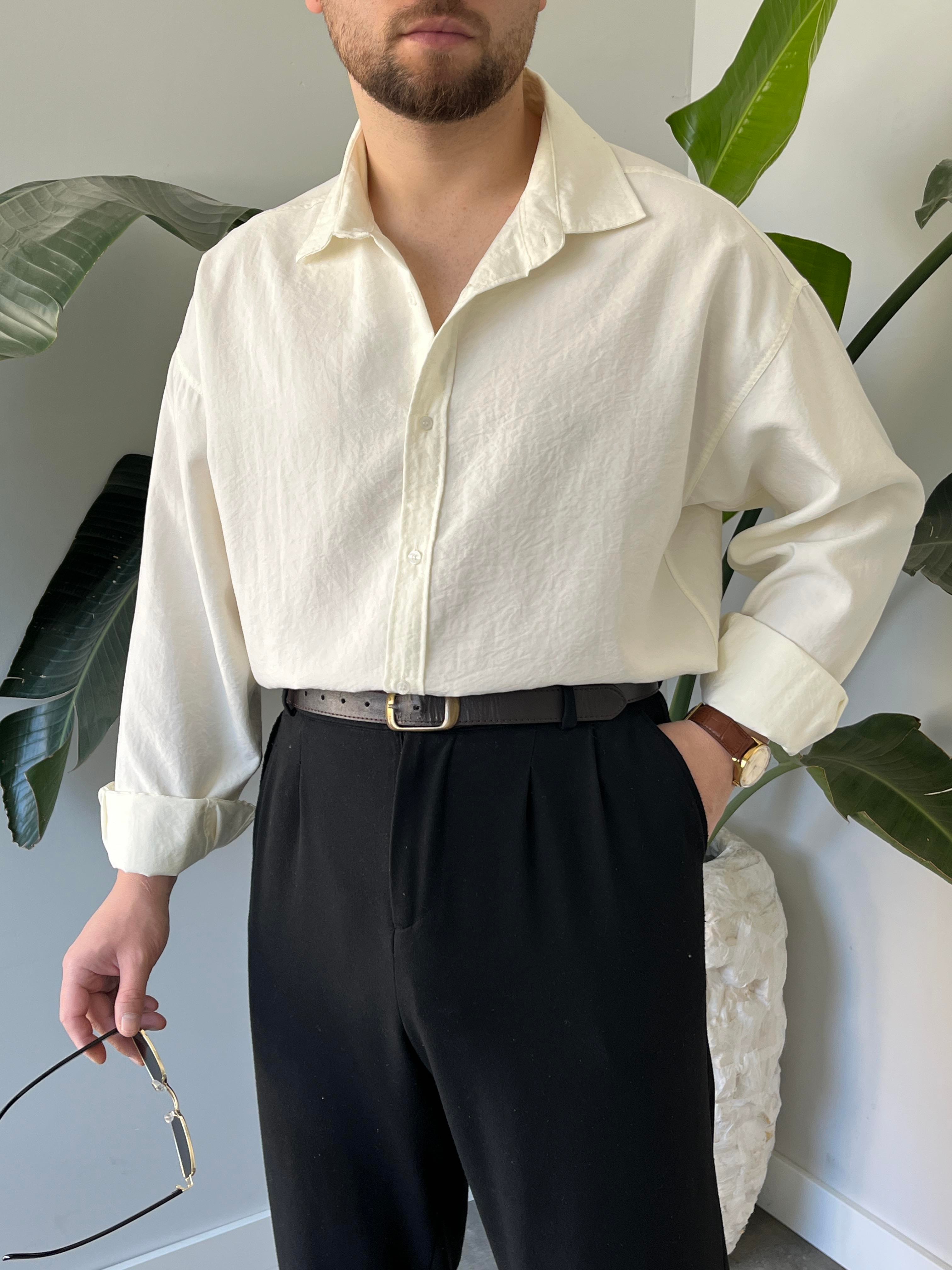 Ekru Modal Basic Oversize Gömlek