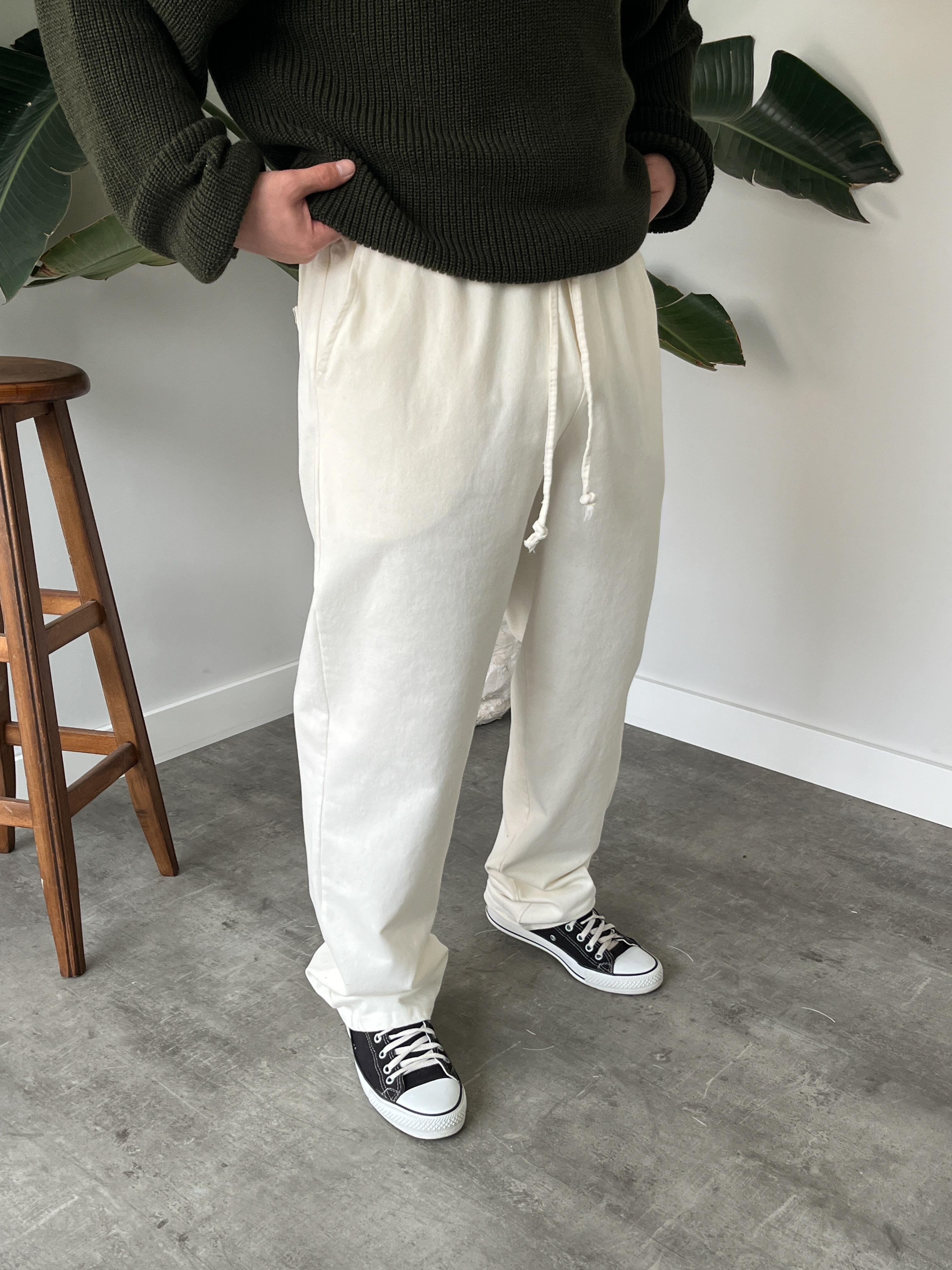 Ekru Yüksek Gramajlı Gabardin Baggy Pantolon