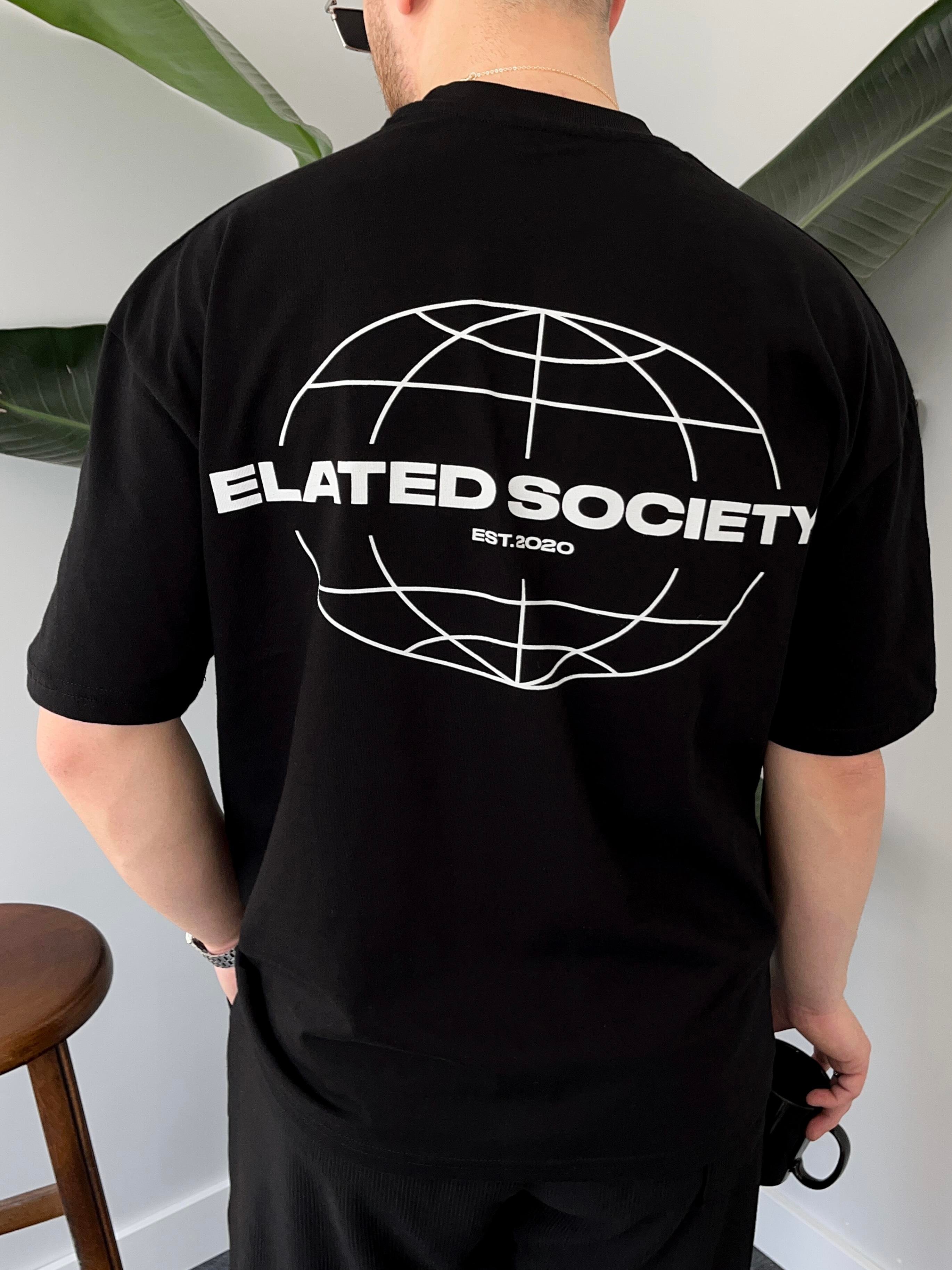 Elated Society Baskılı Siyah Oversize T-shirt