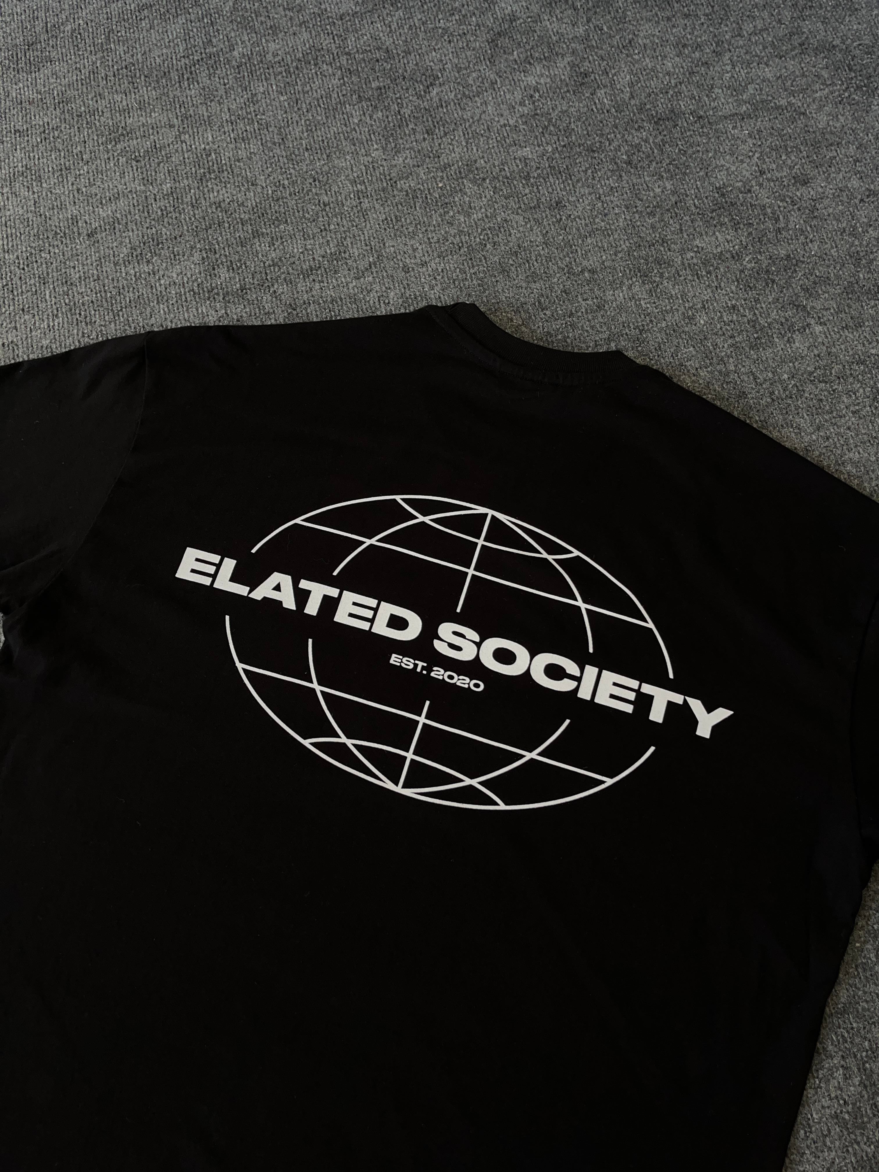 Elated Society Baskılı Siyah Oversize T-shirt