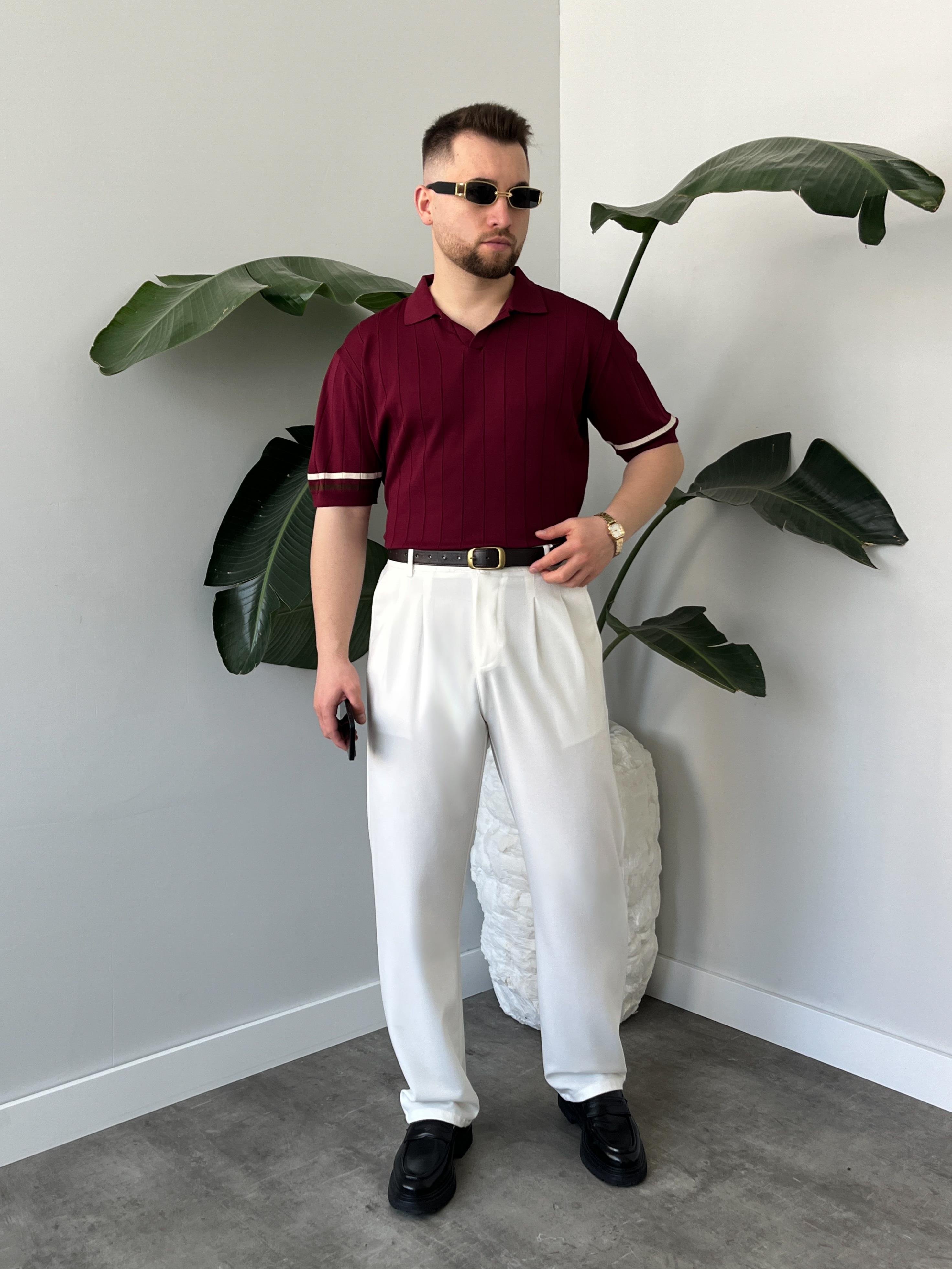 Elite Bordo Çizgi Detay Polo Yaka T-Shirt