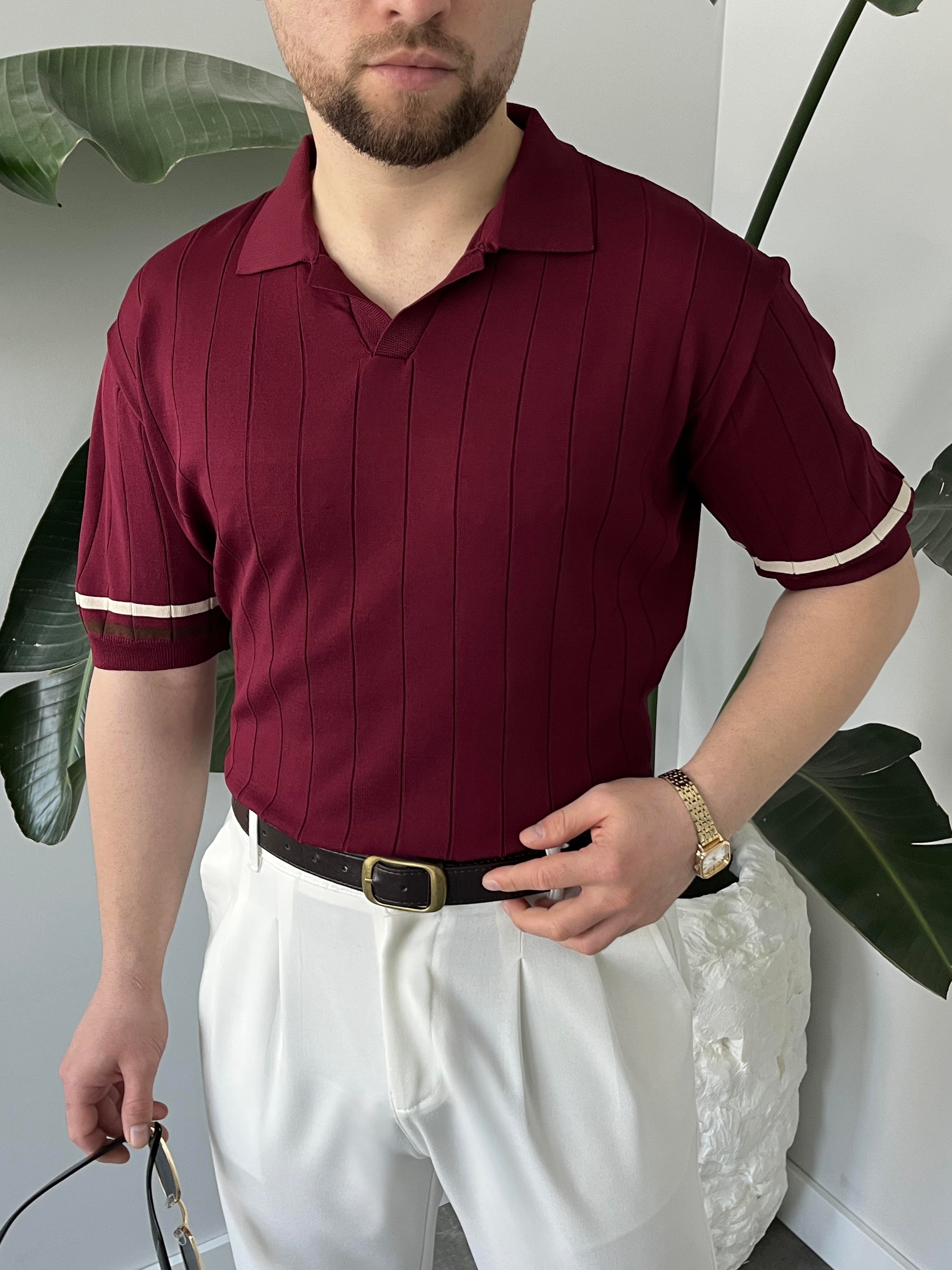 Elite Bordo Çizgi Detay Polo Yaka T-Shirt