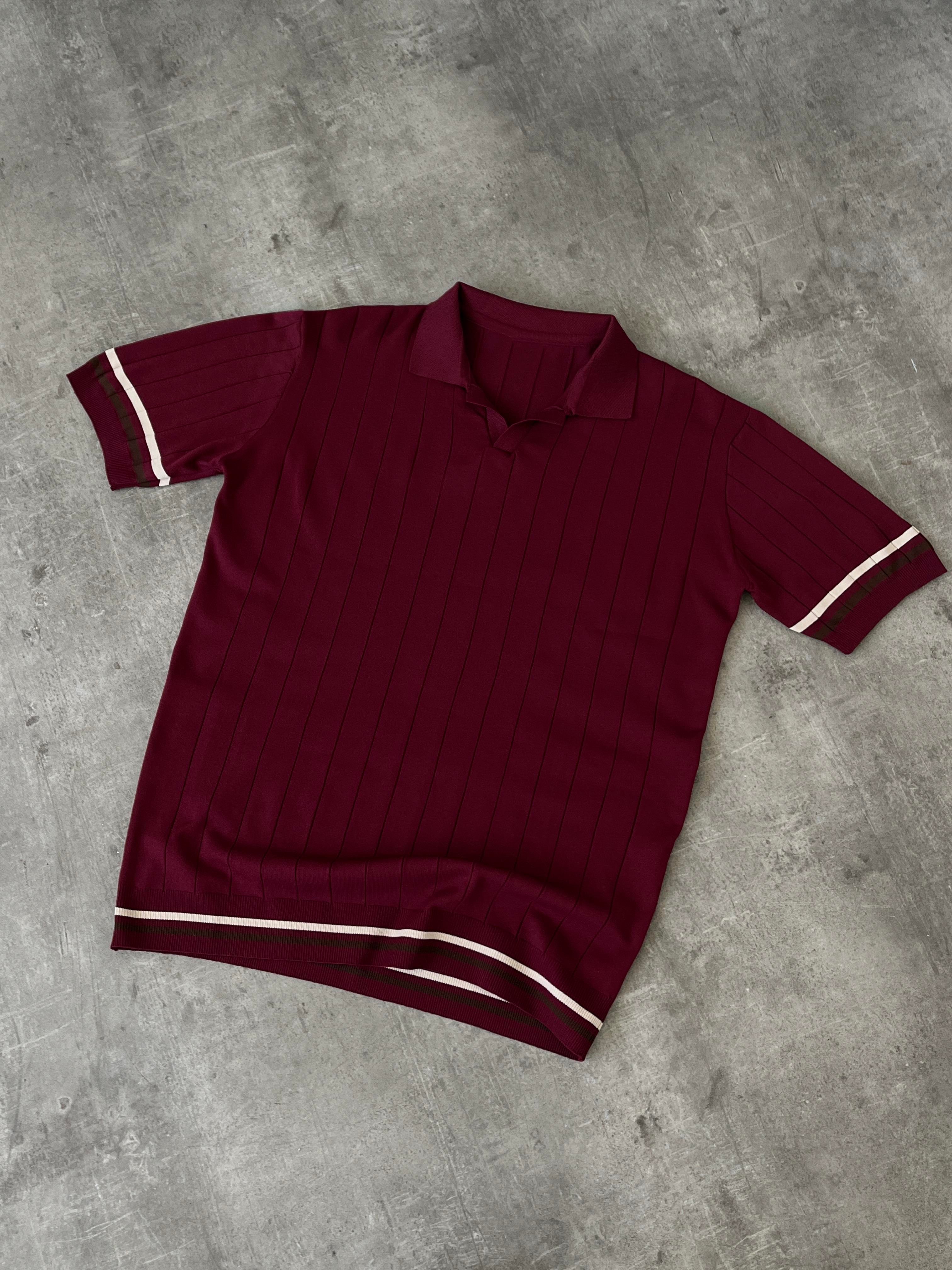 Elite Bordo Çizgi Detay Polo Yaka T-Shirt
