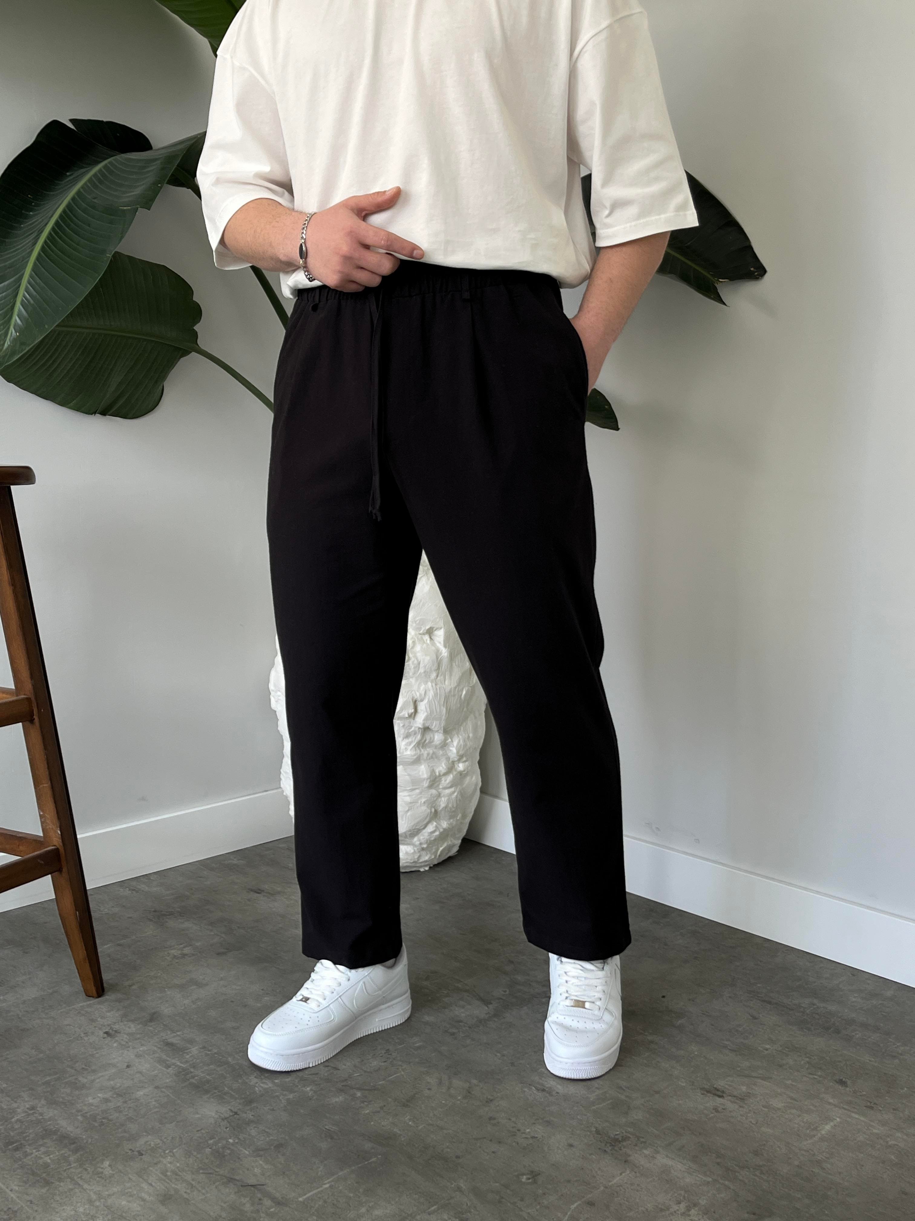 Elliot Siyah Bol Kalıp Gabardin Boyfriend Pantolon