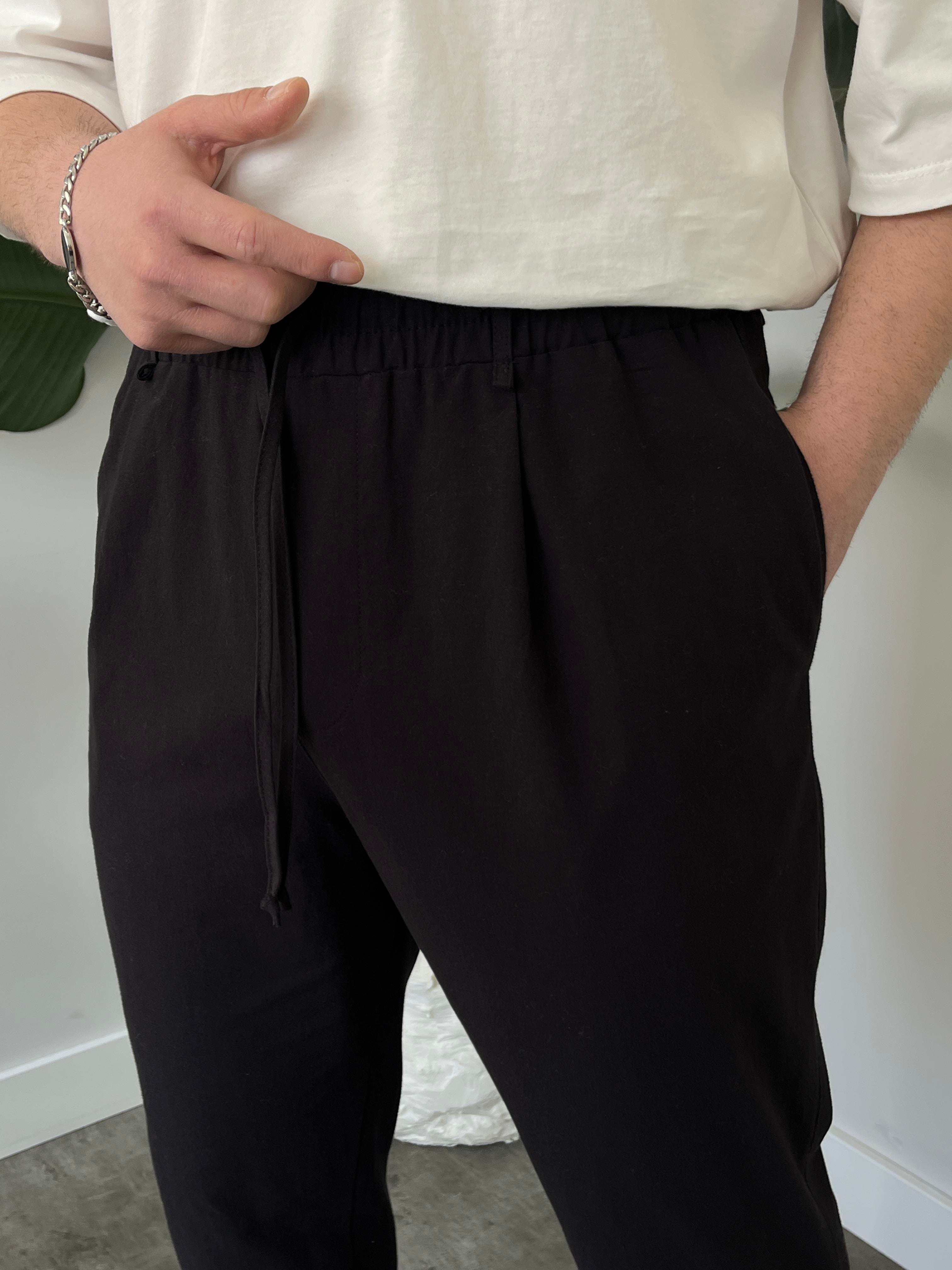 Elliot Siyah Bol Kalıp Gabardin Boyfriend Pantolon