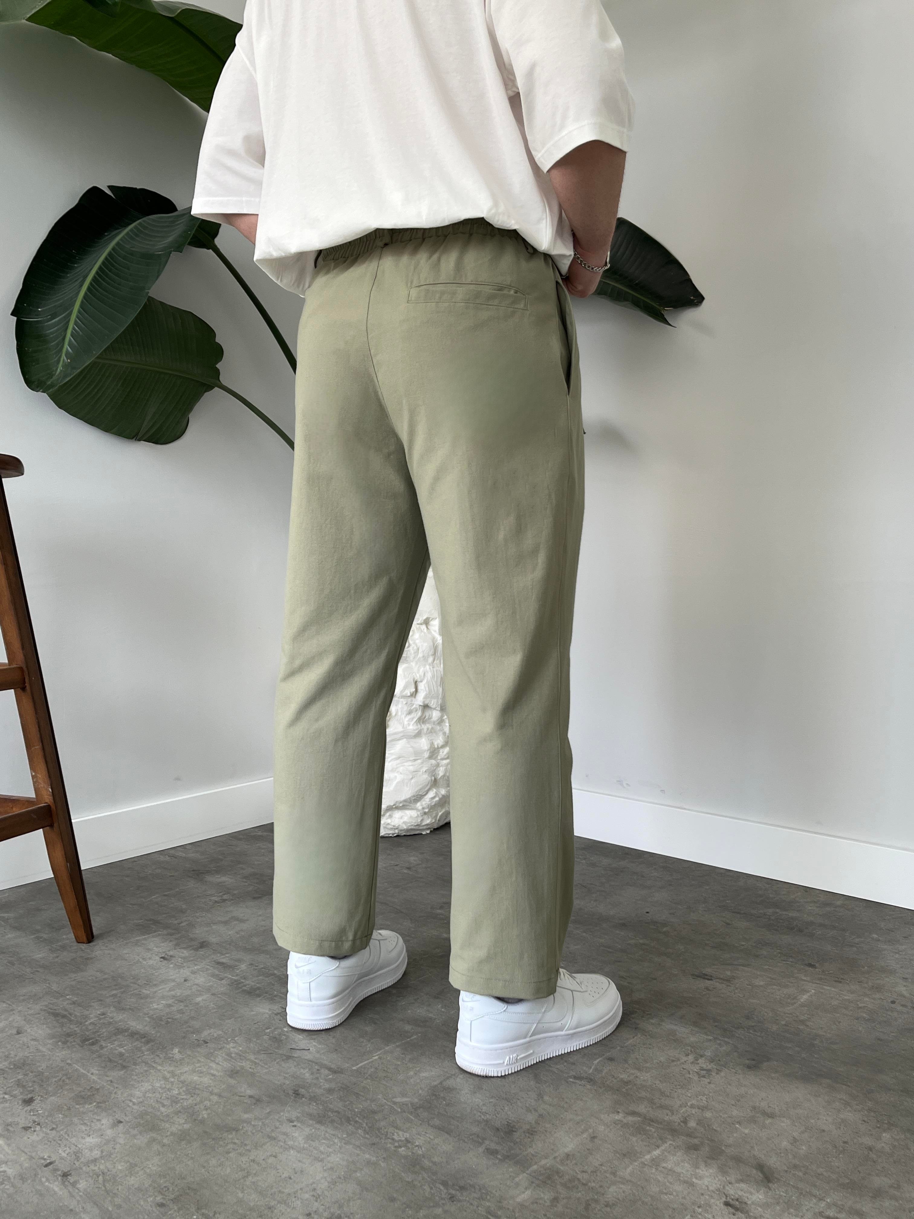 Elliot Yeşil Bol Kalıp Gabardin Boyfriend Pantolon