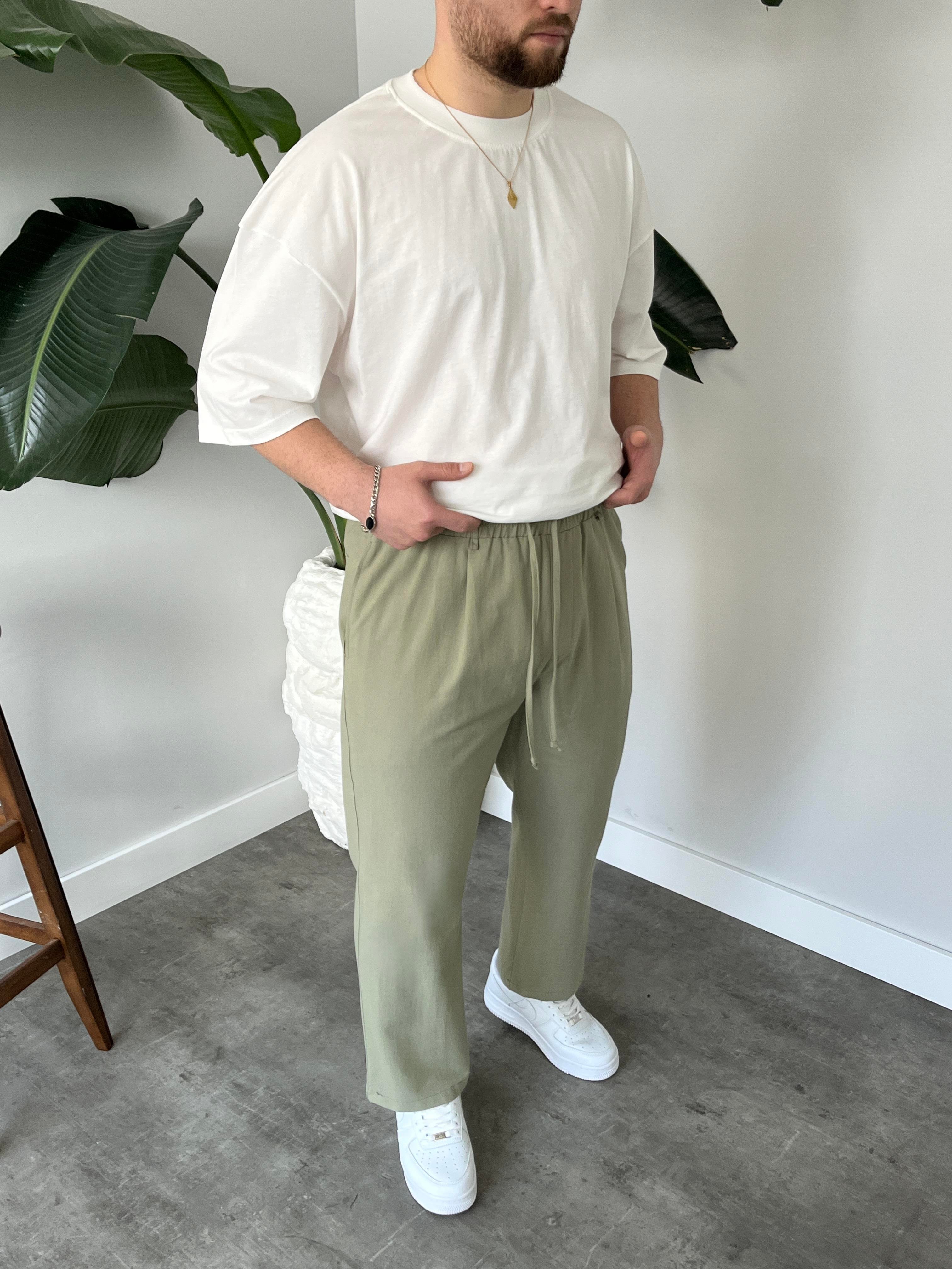 Elliot Yeşil Bol Kalıp Gabardin Boyfriend Pantolon