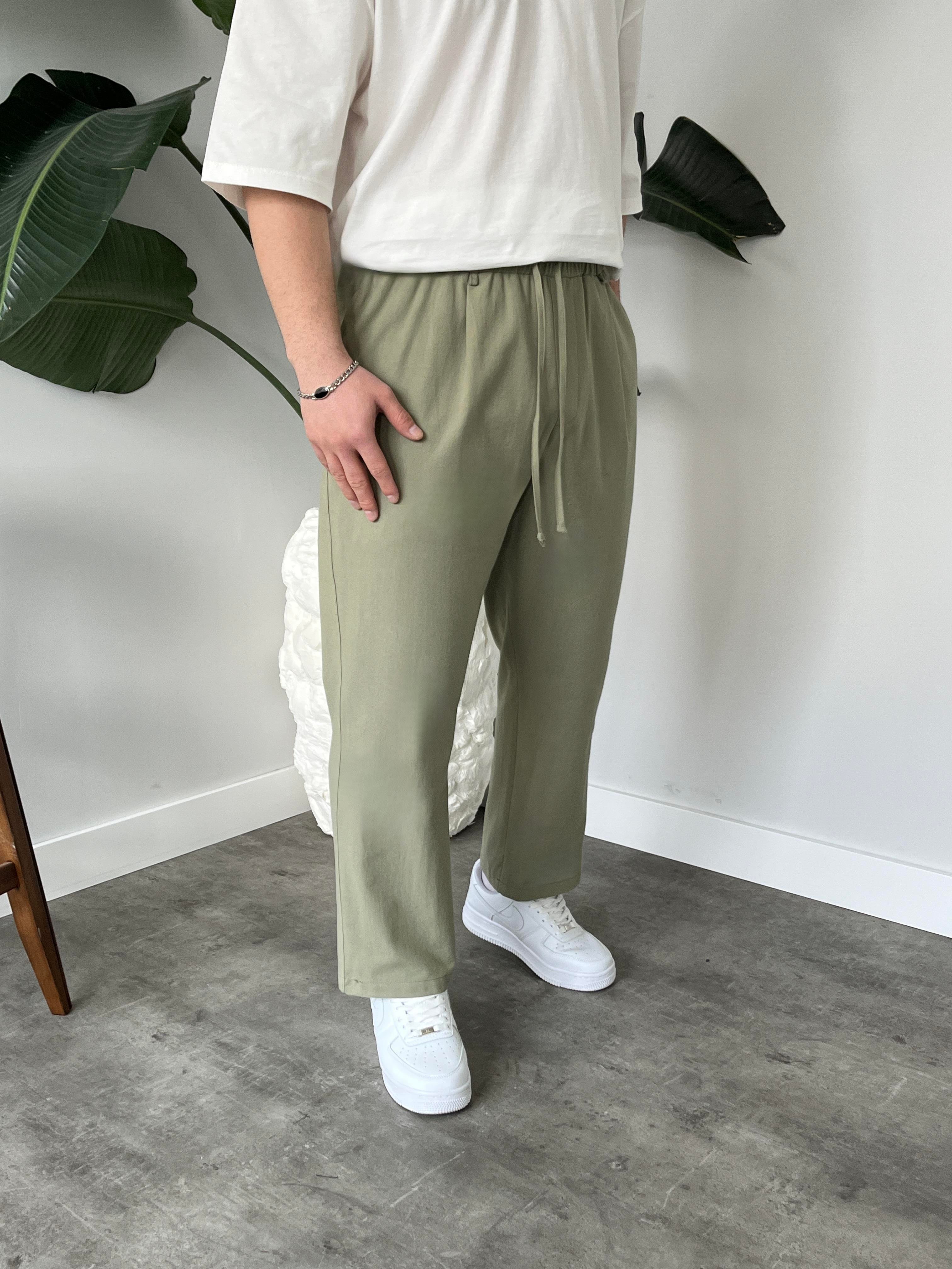 Elliot Yeşil Bol Kalıp Gabardin Boyfriend Pantolon