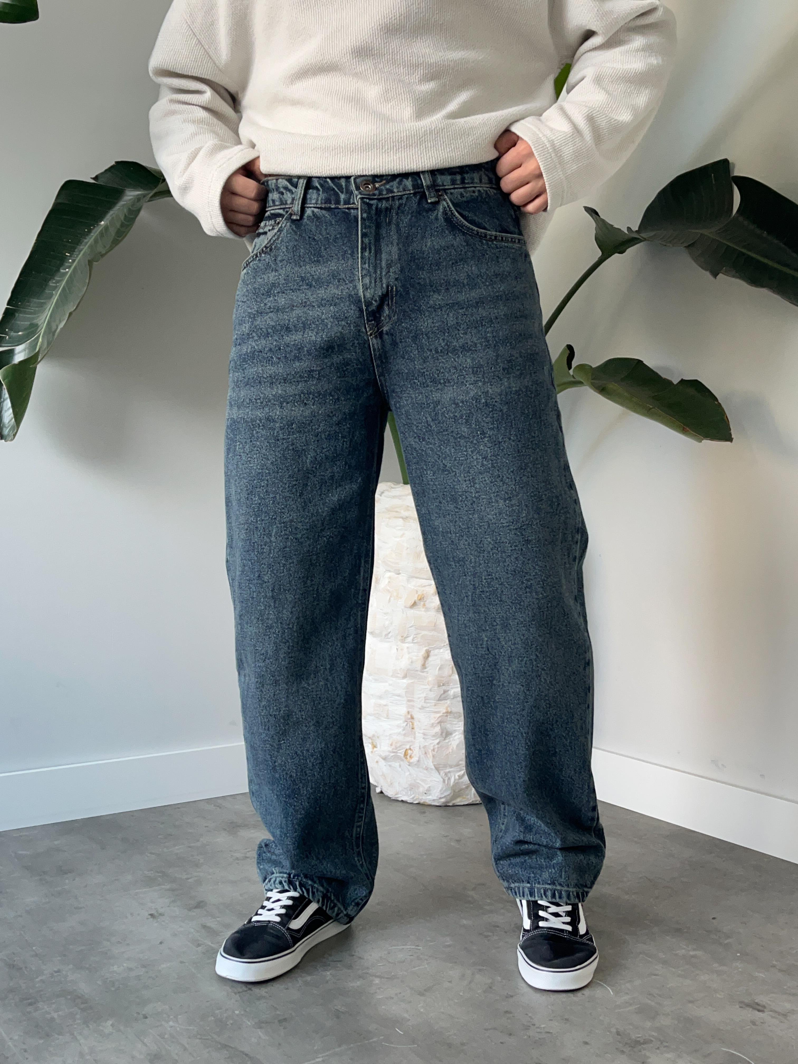 Eskitme Yıkamalı Efekt Detaylı Baggy Jean