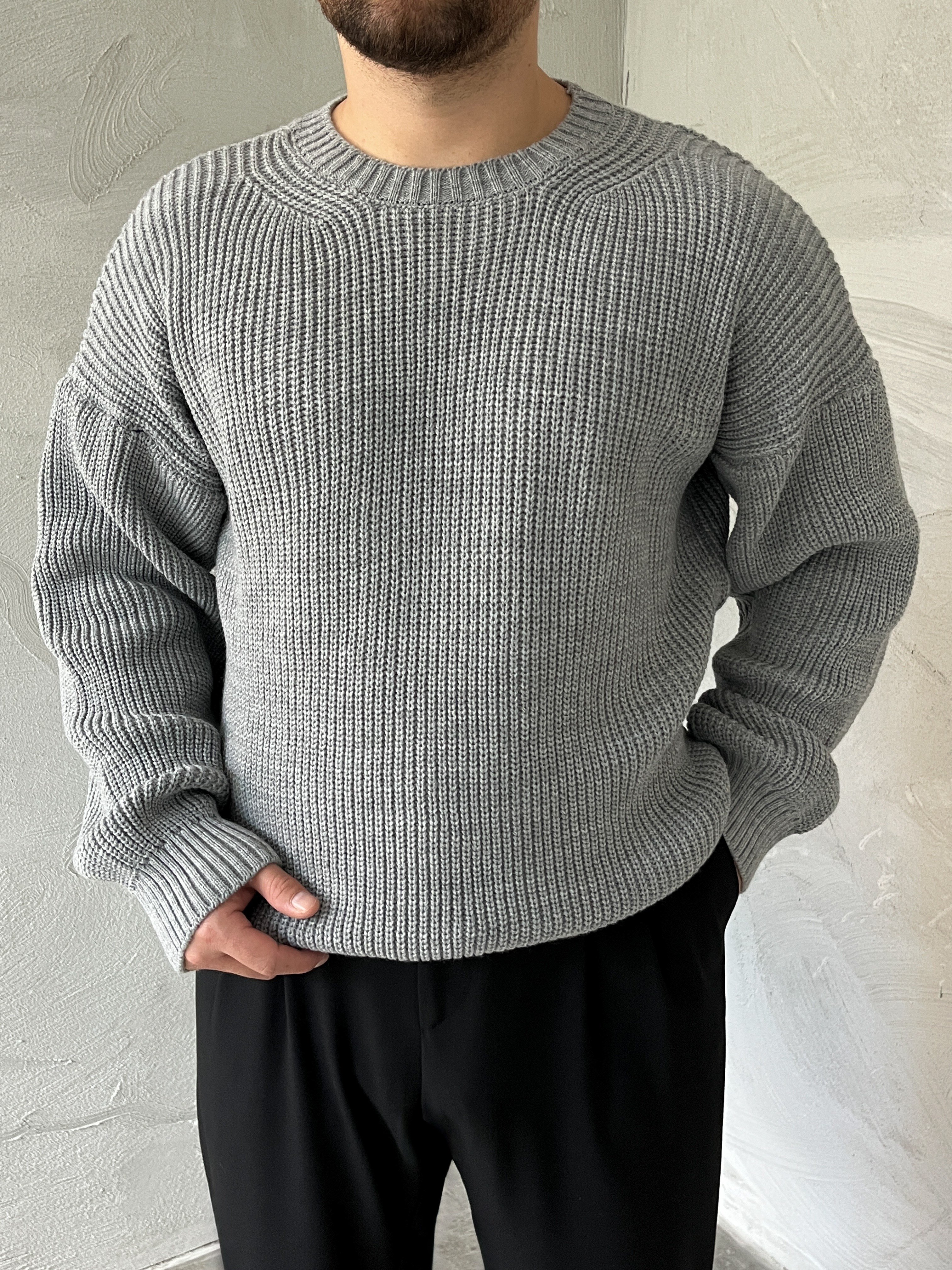 Gri Basic Örgü Oversize Kazak