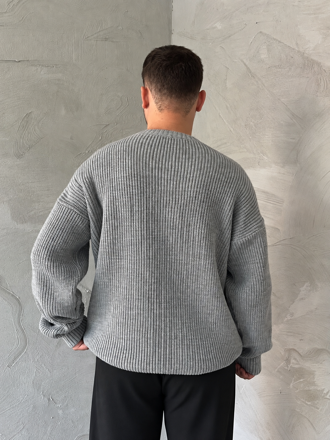 Gri Basic Örgü Oversize Kazak