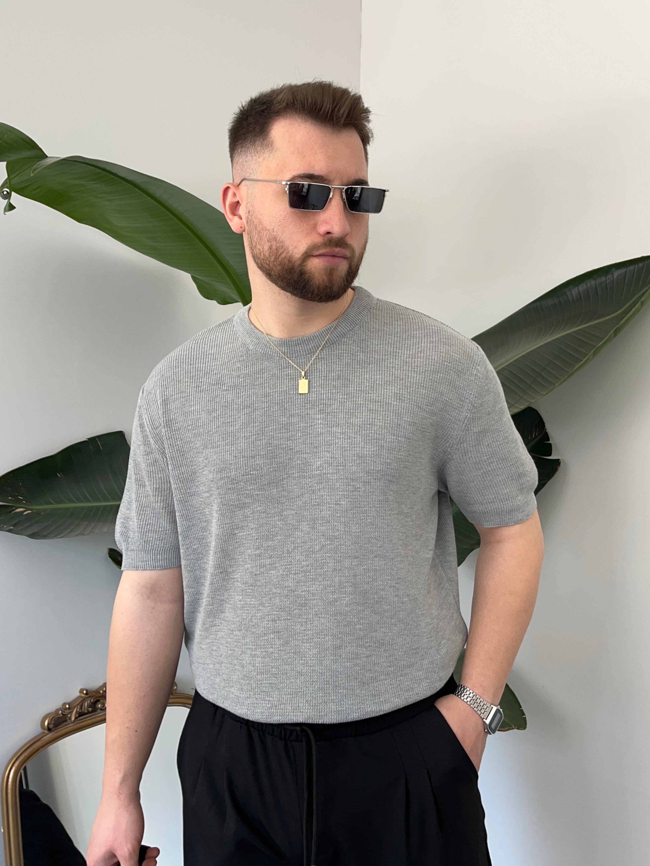 Gri Casual Örme Triko T-shirt