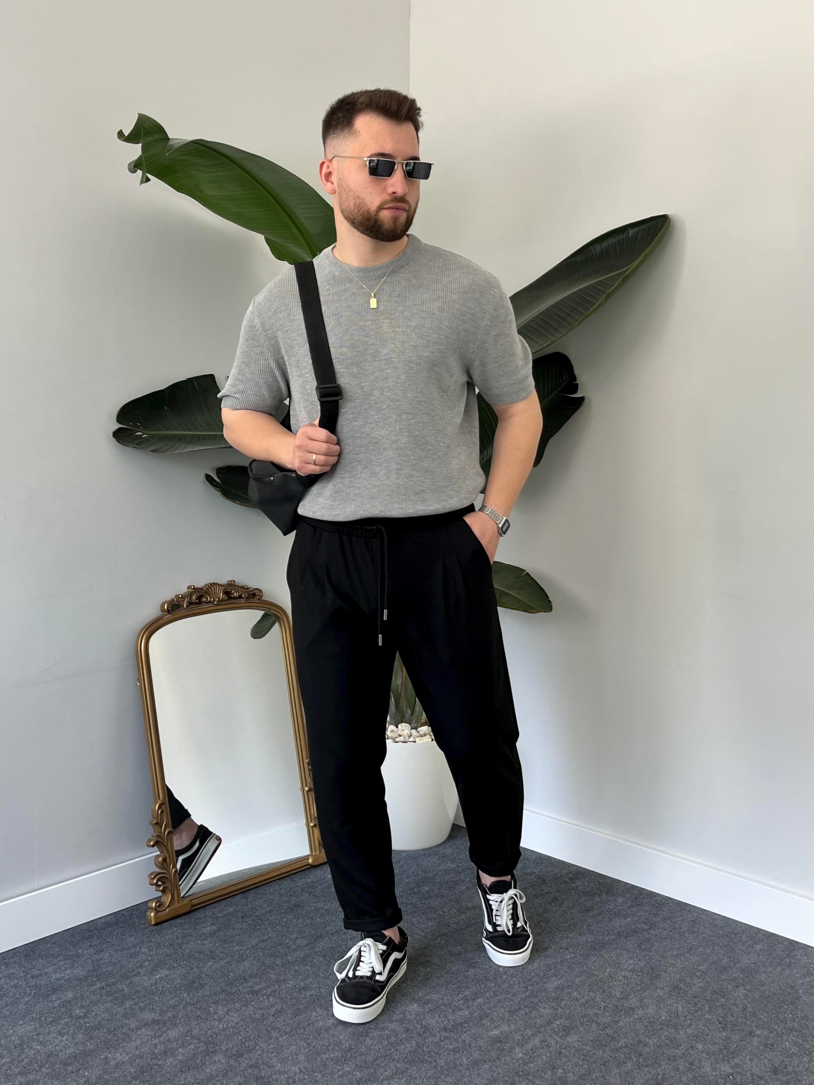 Gri Casual Örme Triko T-shirt