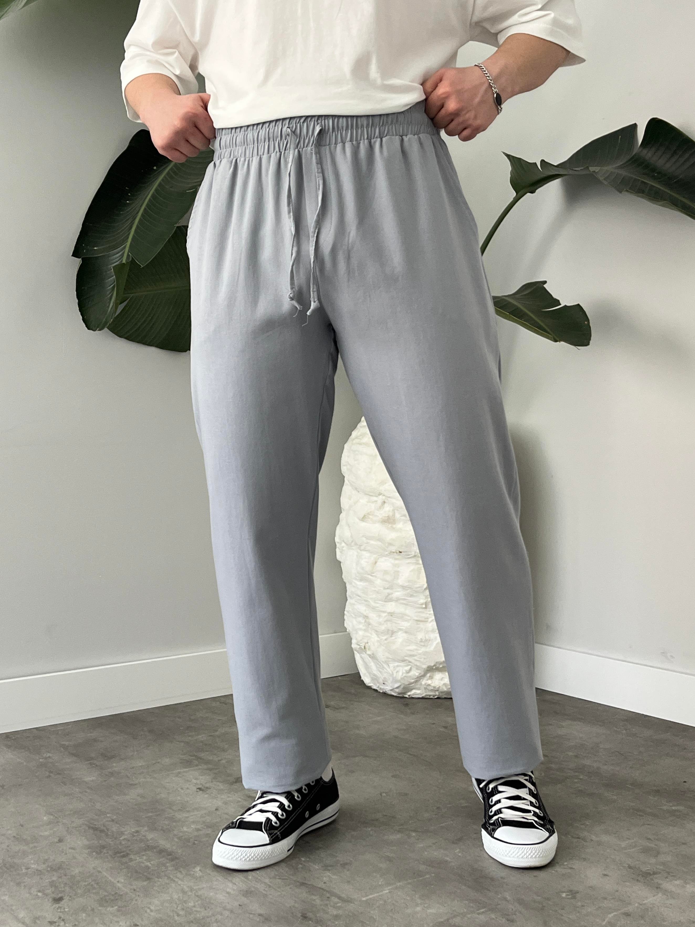Gri Gabardin Keten Baggy Pantolon