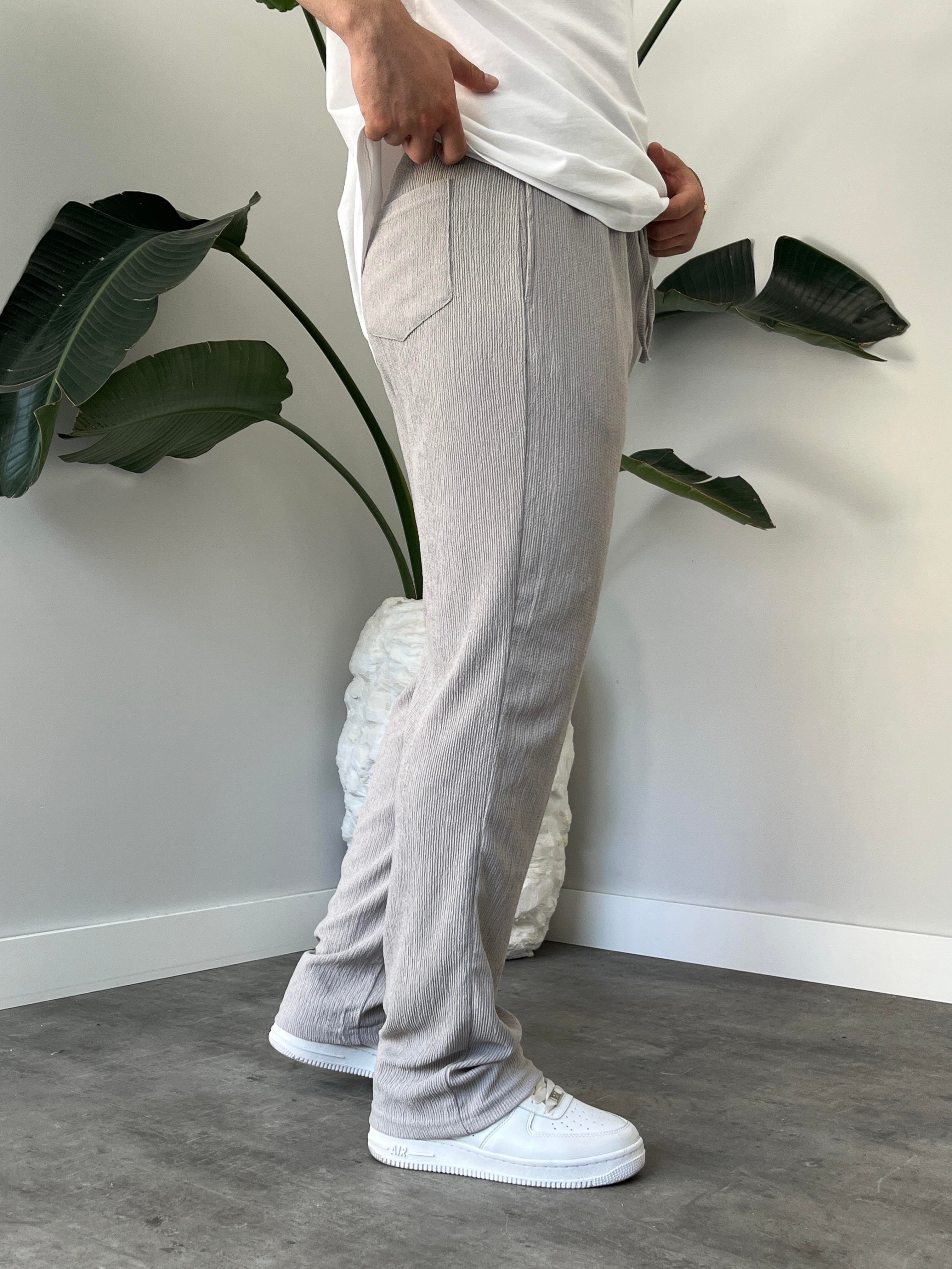 Gri Krinkıl Kumaş Relax Fit Pantolon