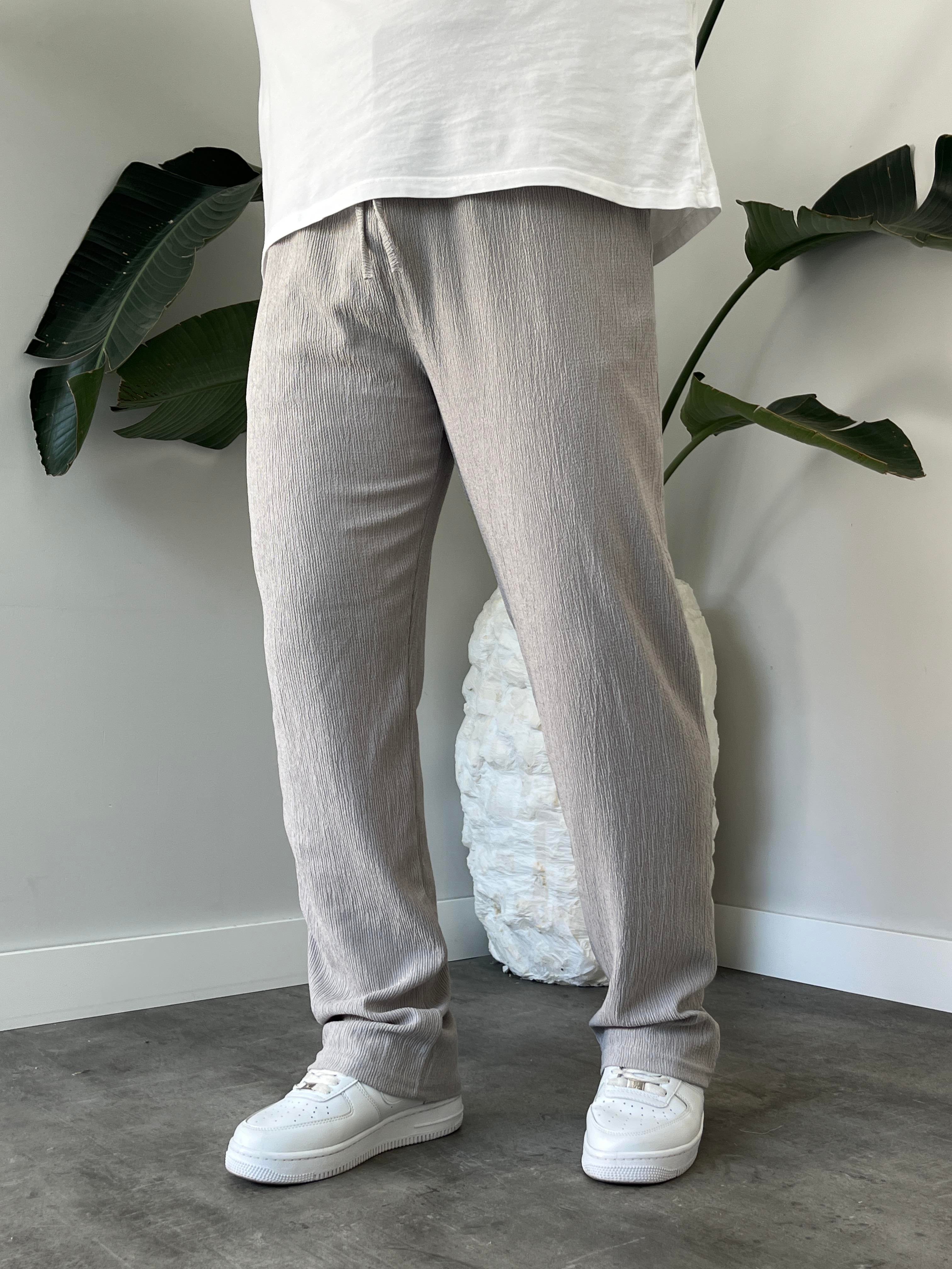 Gri Krinkıl Kumaş Relax Fit Pantolon