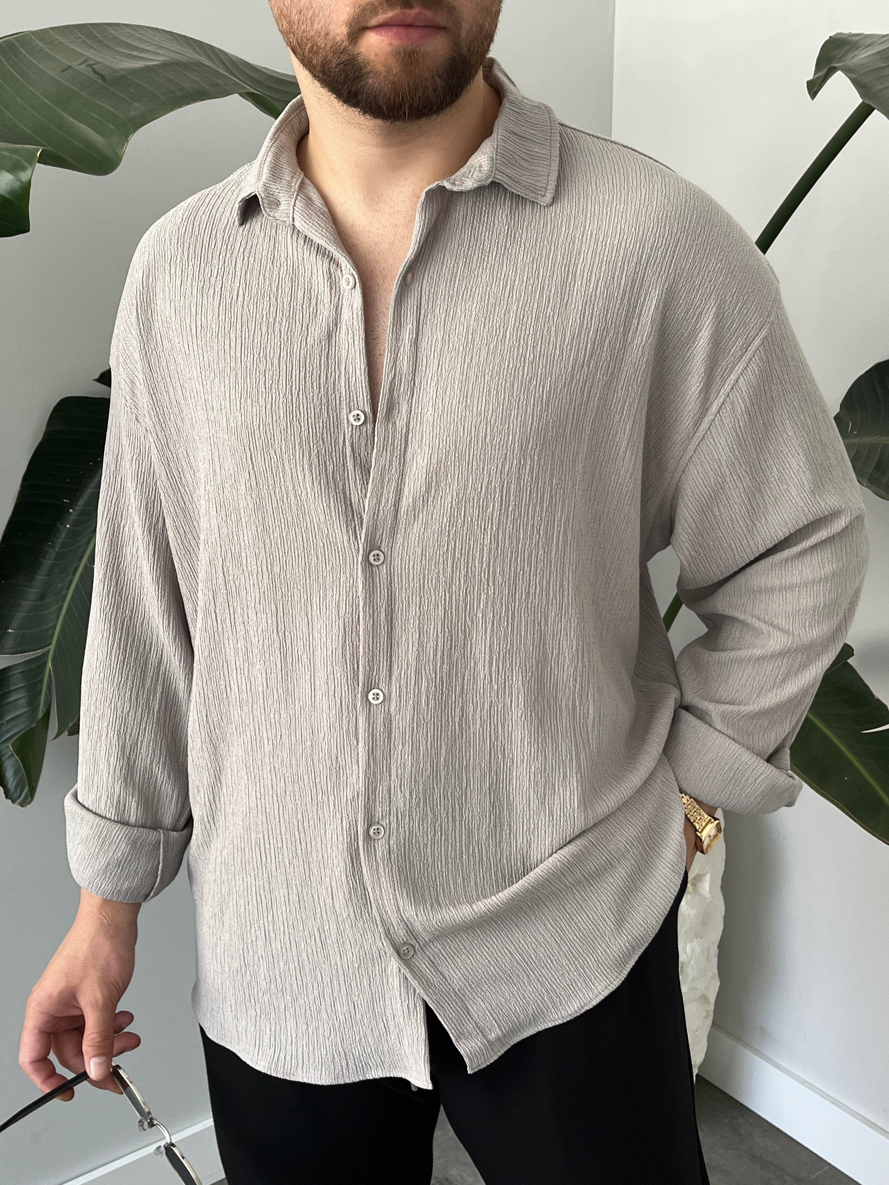 Gri Seul Kumaş Oversize Gömlek