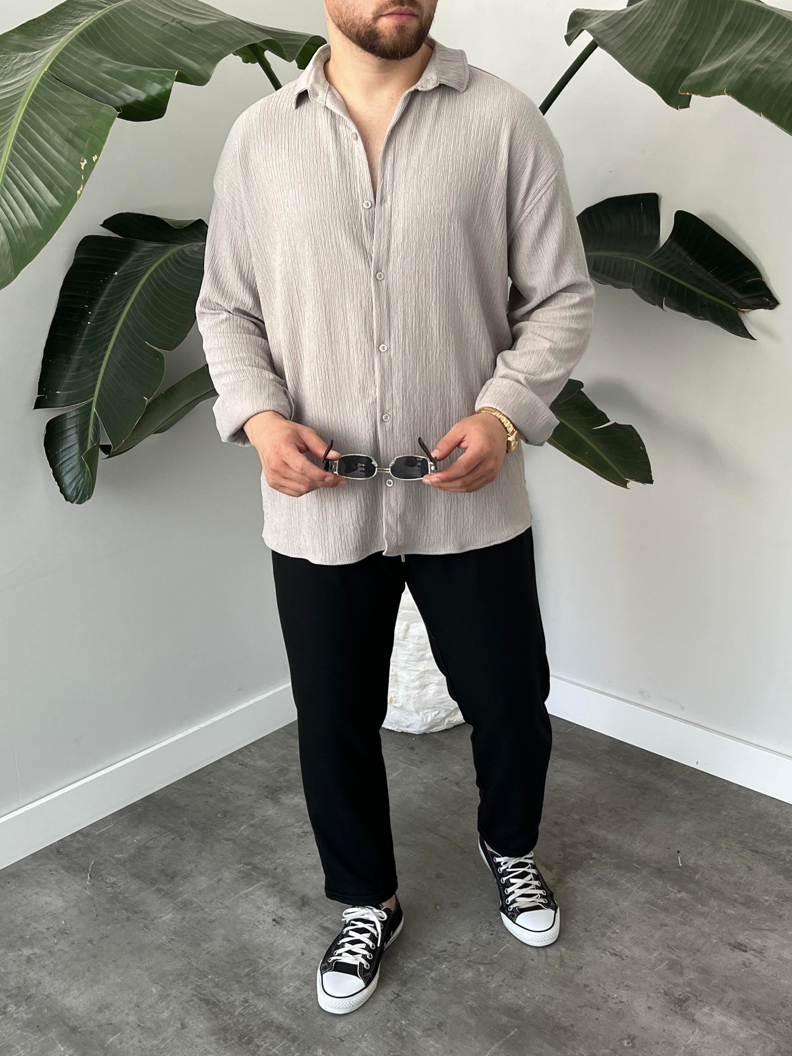Gri Seul Kumaş Oversize Gömlek