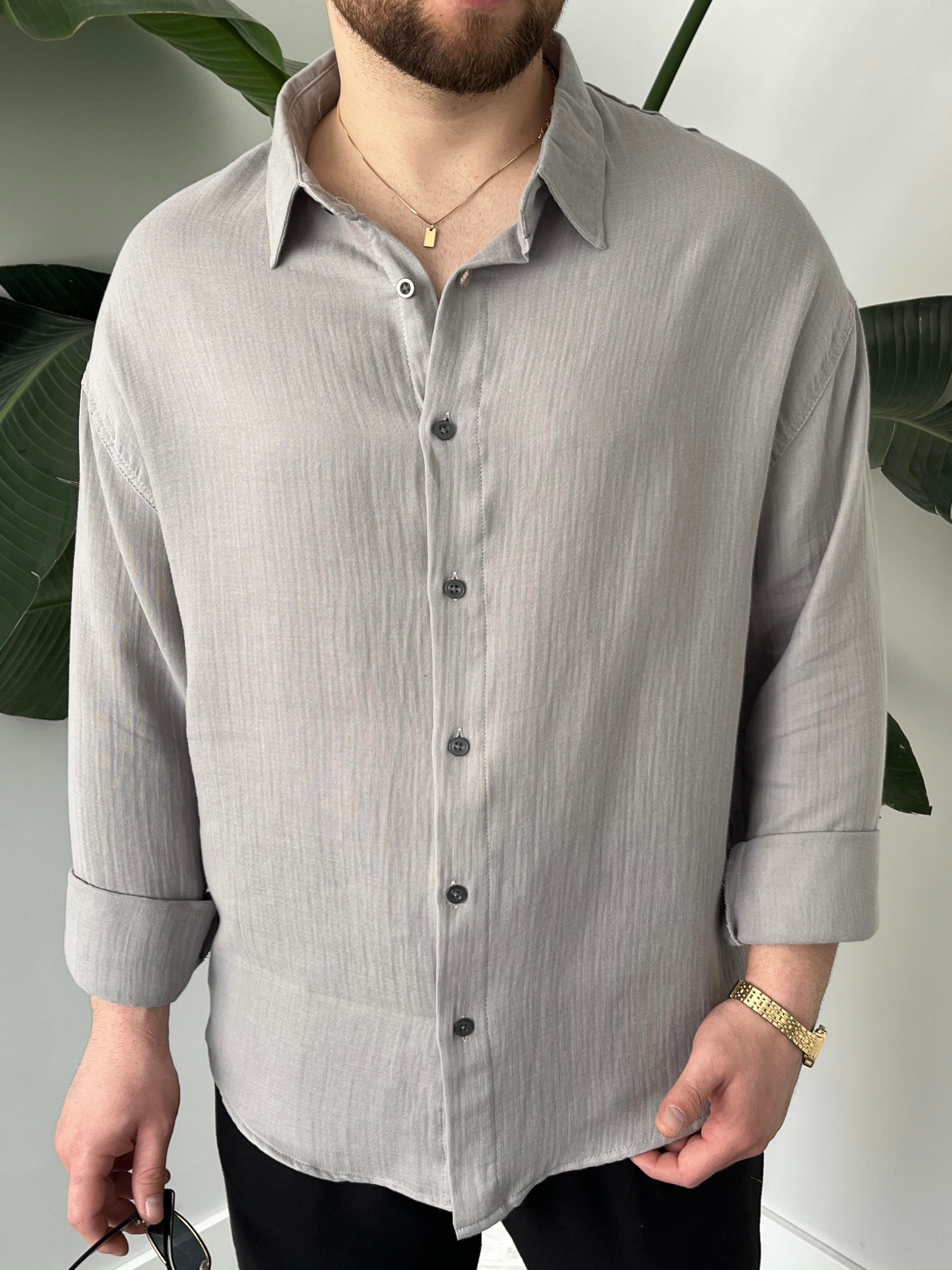 Gri Soft Touch Oversize Gömlek