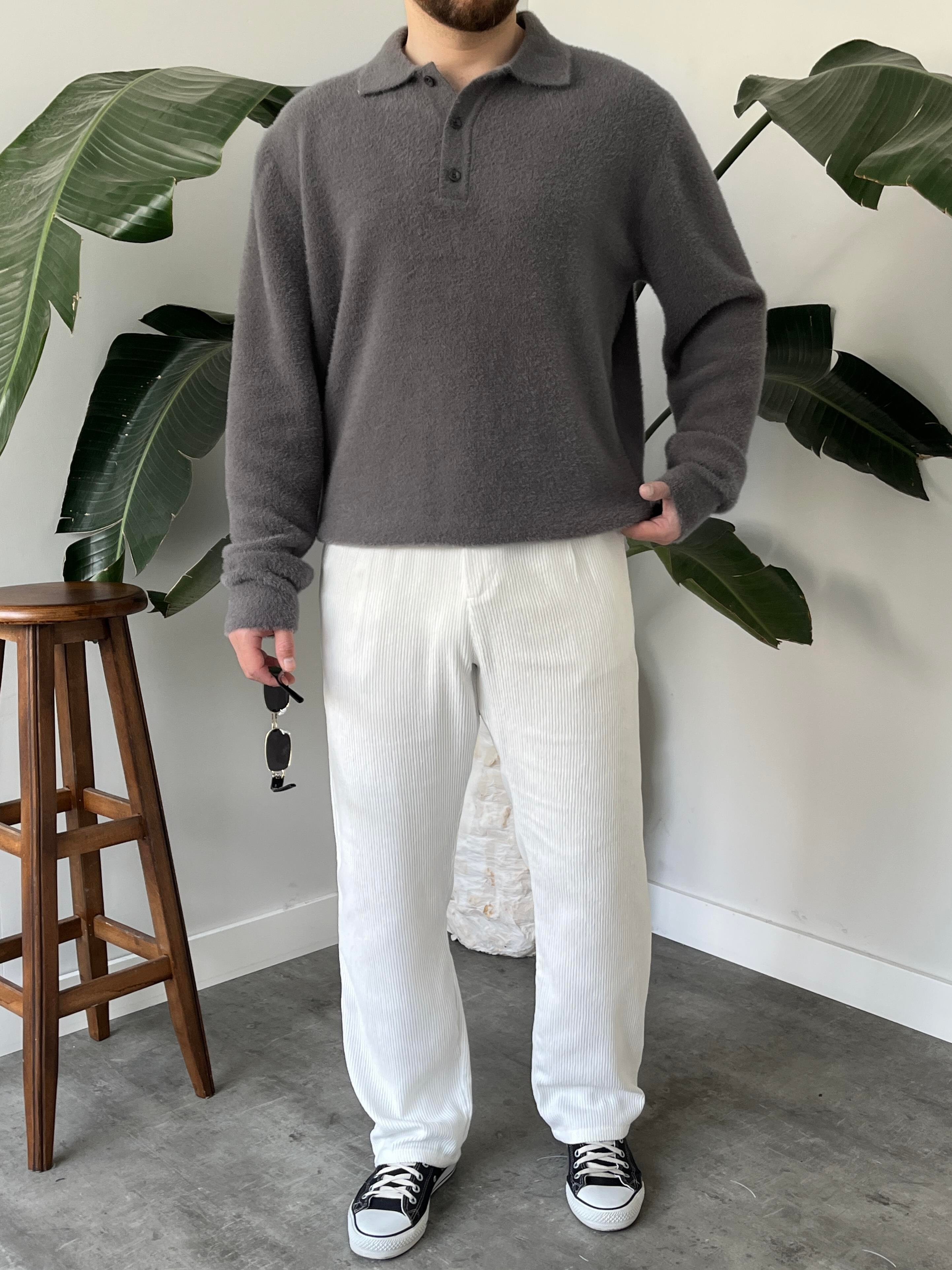 Gri Soft Touch Polo Yaka Kazak