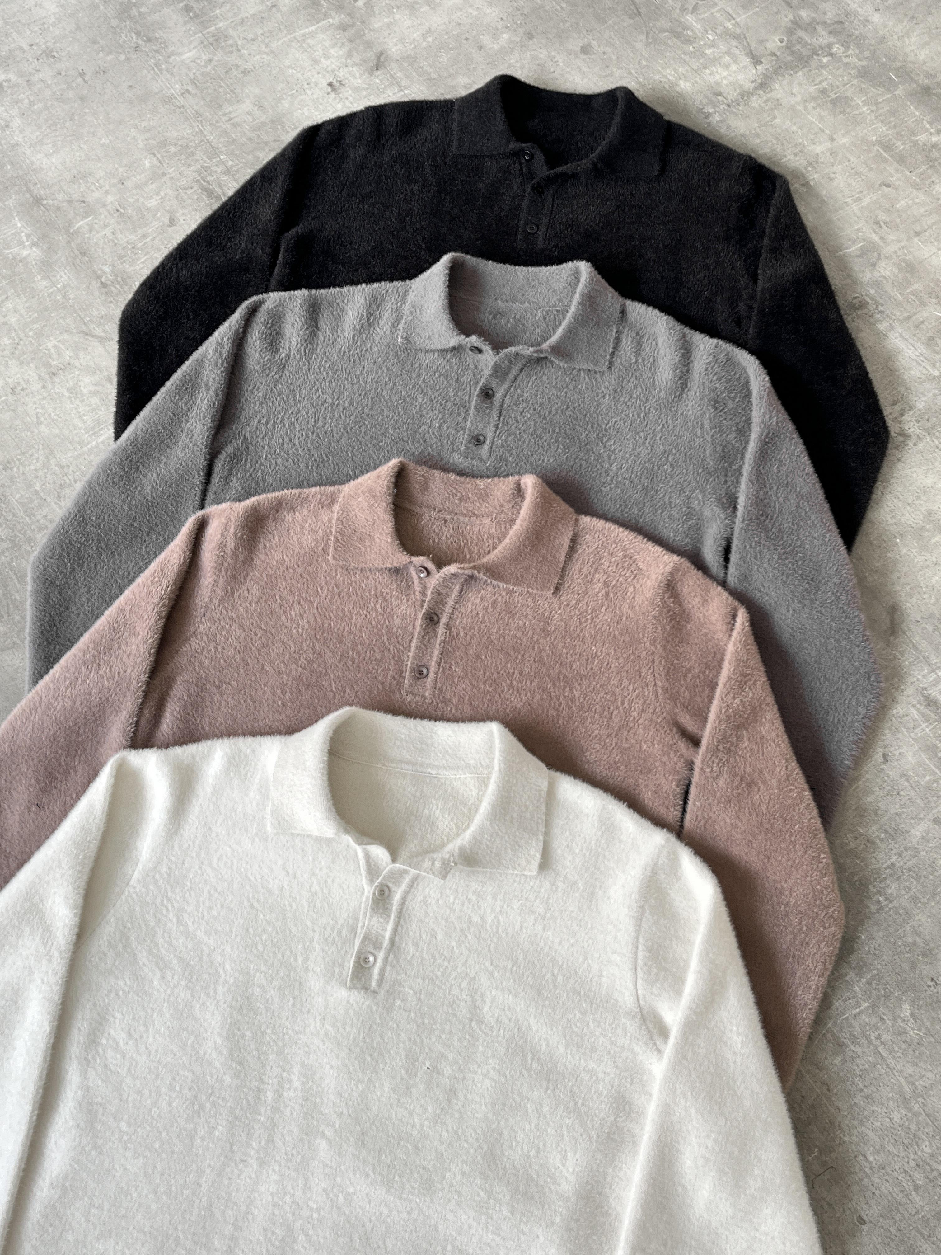 Gri Soft Touch Polo Yaka Kazak