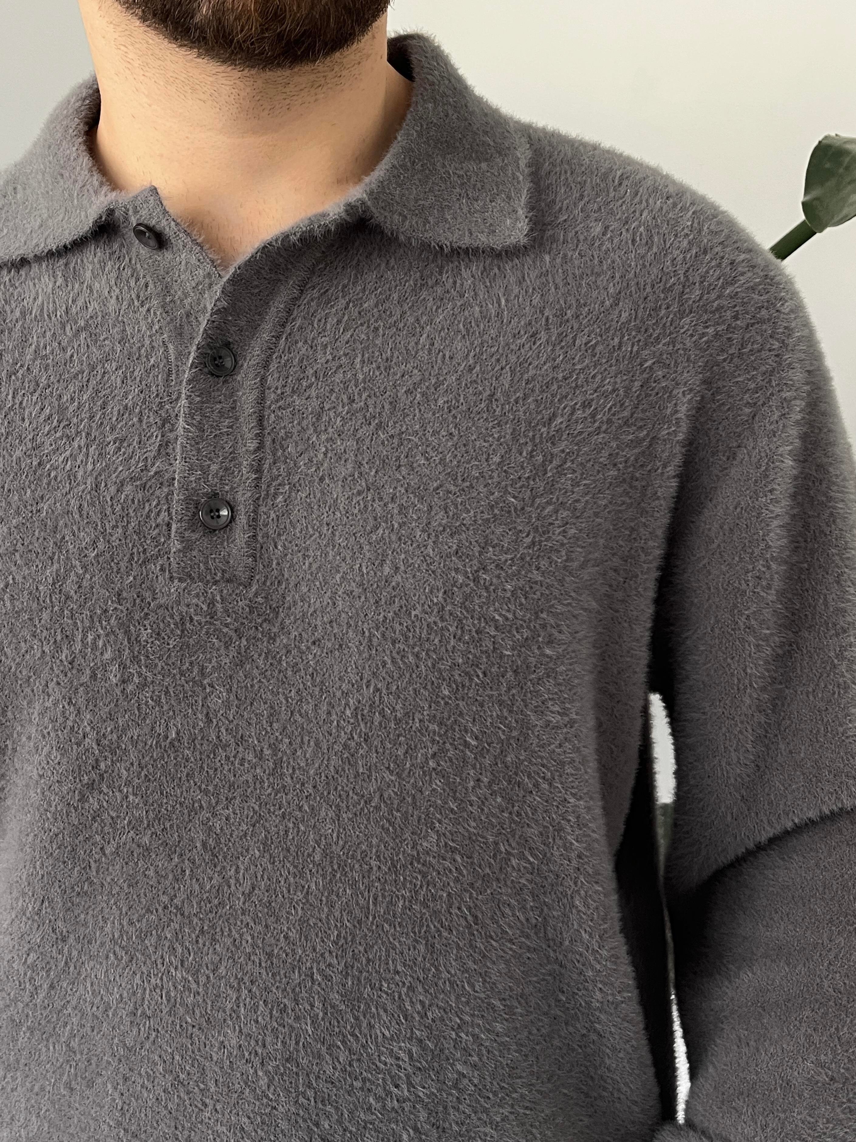 Gri Soft Touch Polo Yaka Kazak